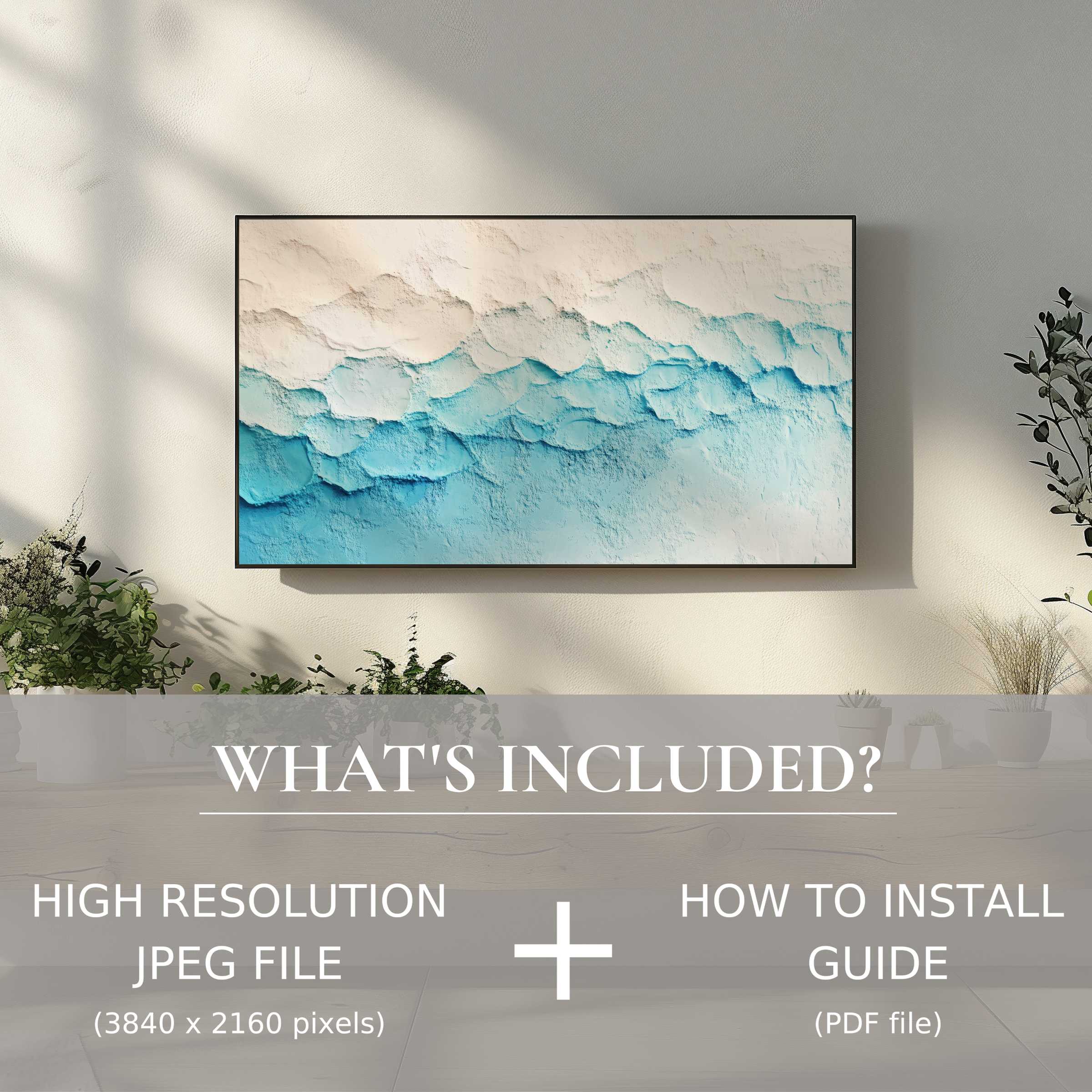 Elegant living space enhanced by modern digital TV art download, easy use with high-res file and install guide