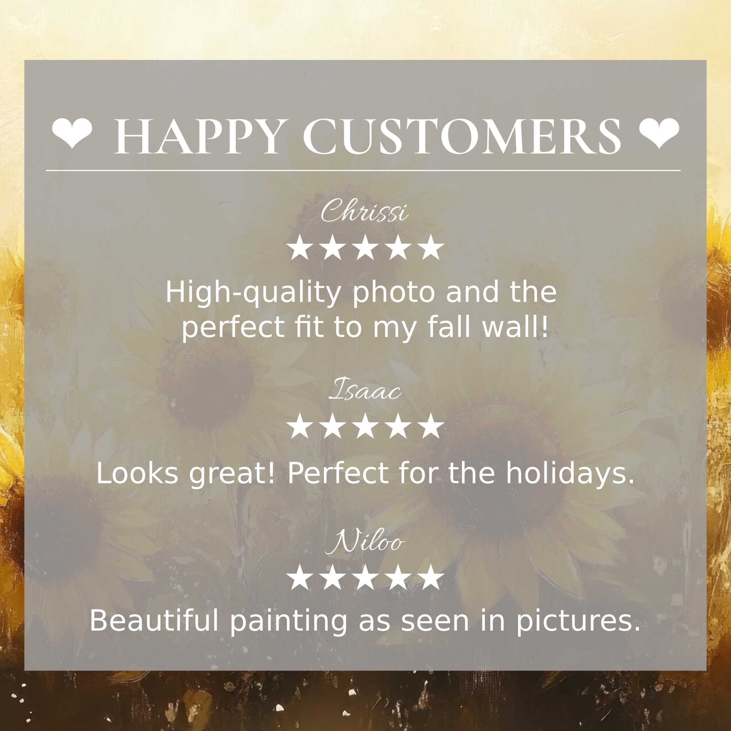 Elegant summer art for Frame TV with abstract sunflower hues, highlighting happy customer reviews and refined aesthetics