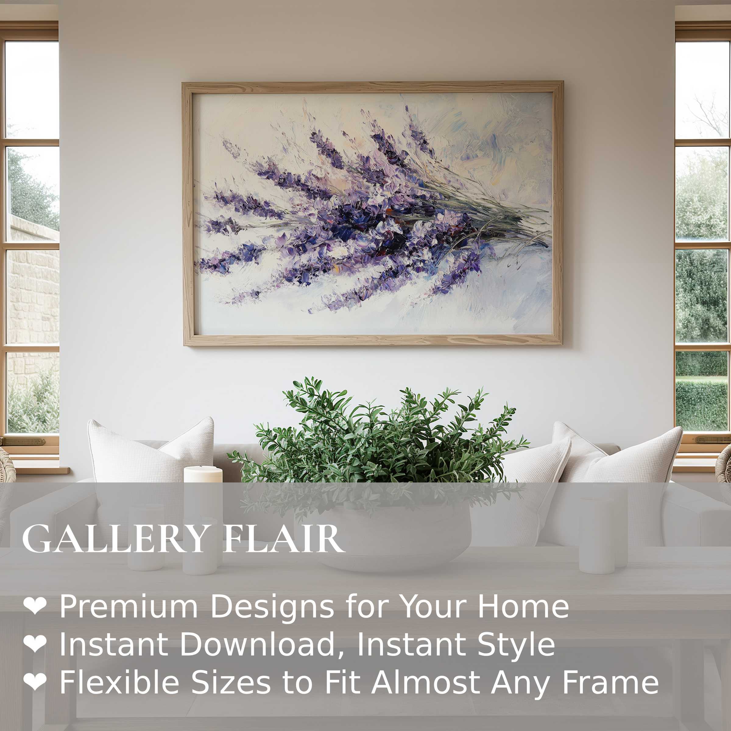 Elegant spring wall art print featuring soft lavender blooms in textured brushstrokes, enriching modern minimalist spaces with calming botanical charm