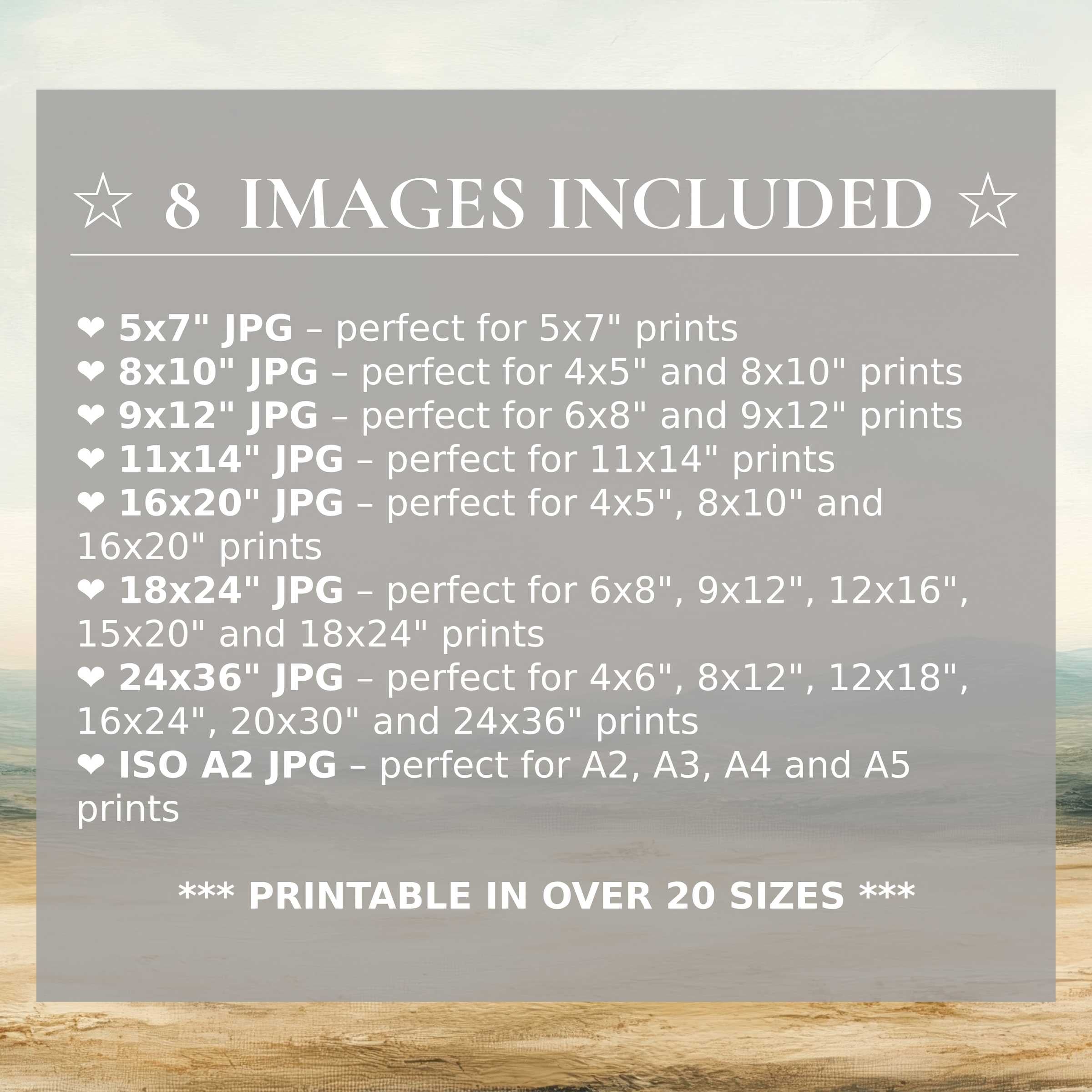 Radiant landscape digital print in soothing blues and warm neutrals, elevating modern interiors with 8 high-quality sizes included