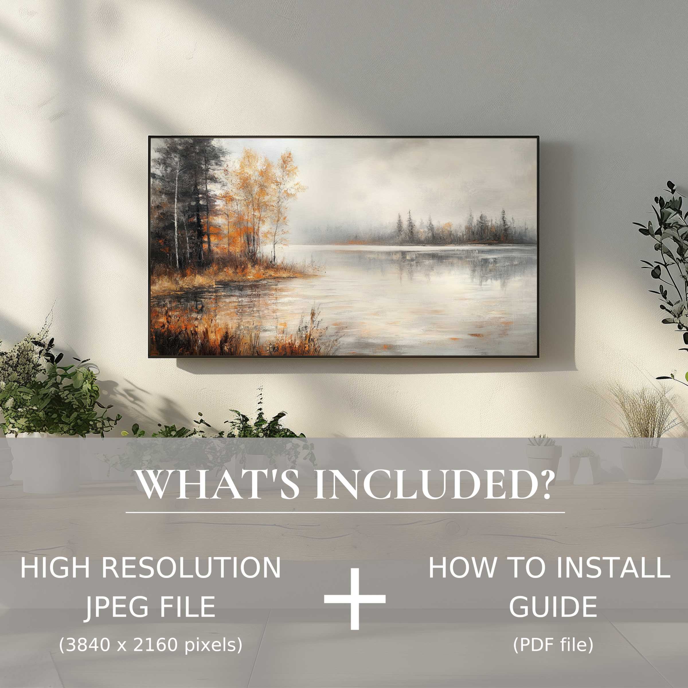 Elegant fall digital TV art download enhances serene living space with easy digital use and warm seasonal hues