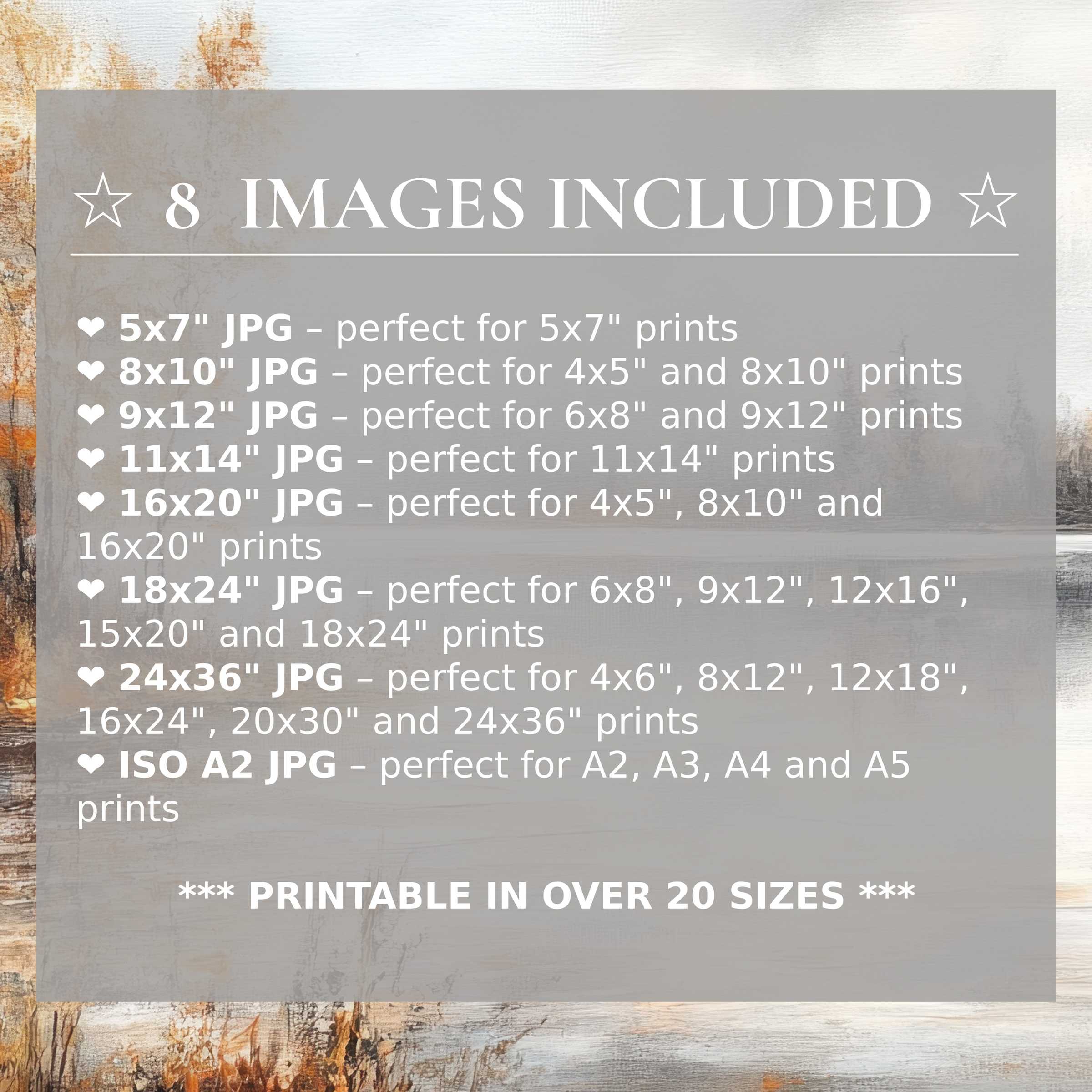Radiant fall digital print with warm amber and soft gray hues, included in 8 high-quality sizes to elevate modern interiors