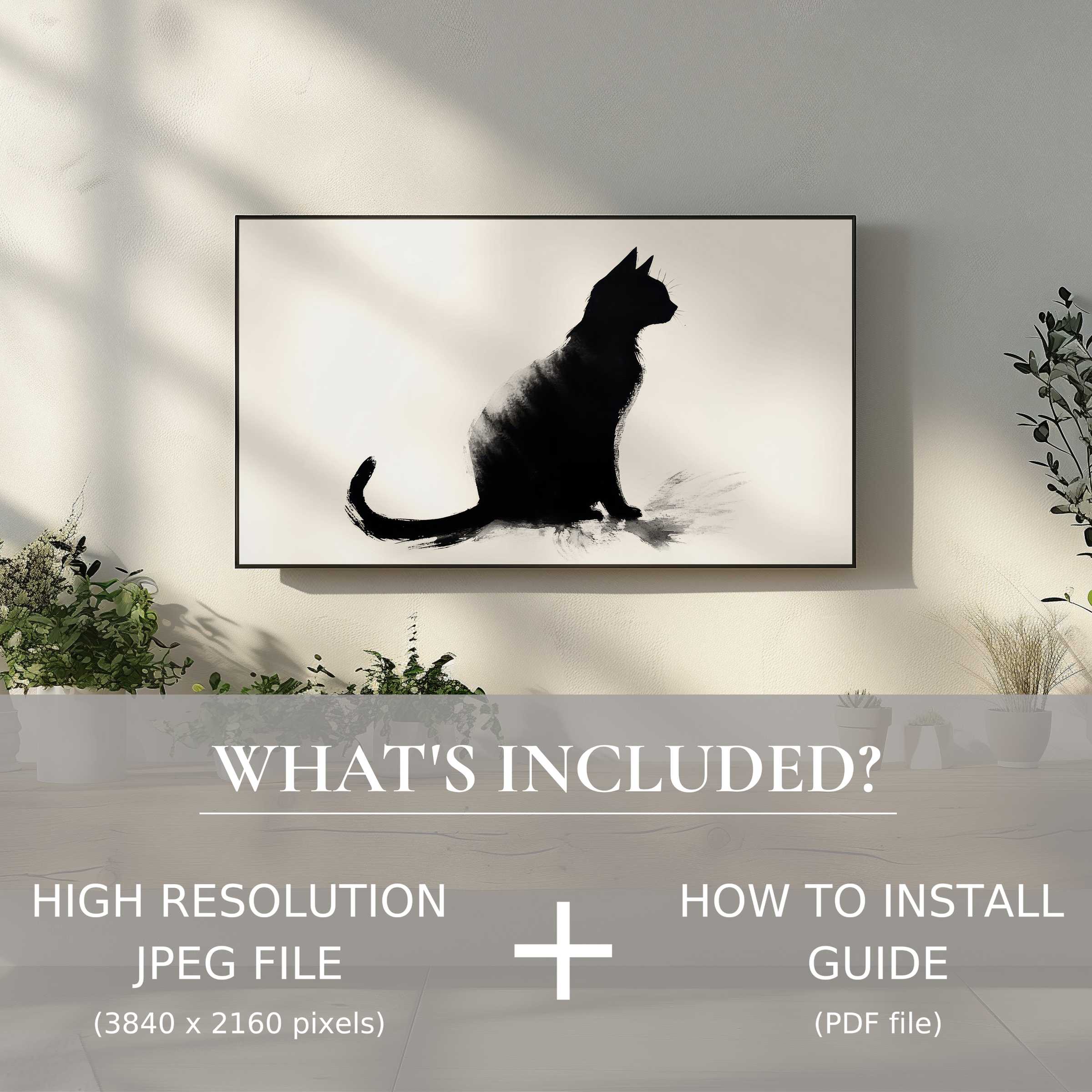 Elegant living space enhanced by black and white digital TV art download, easy use with high-res file and guide