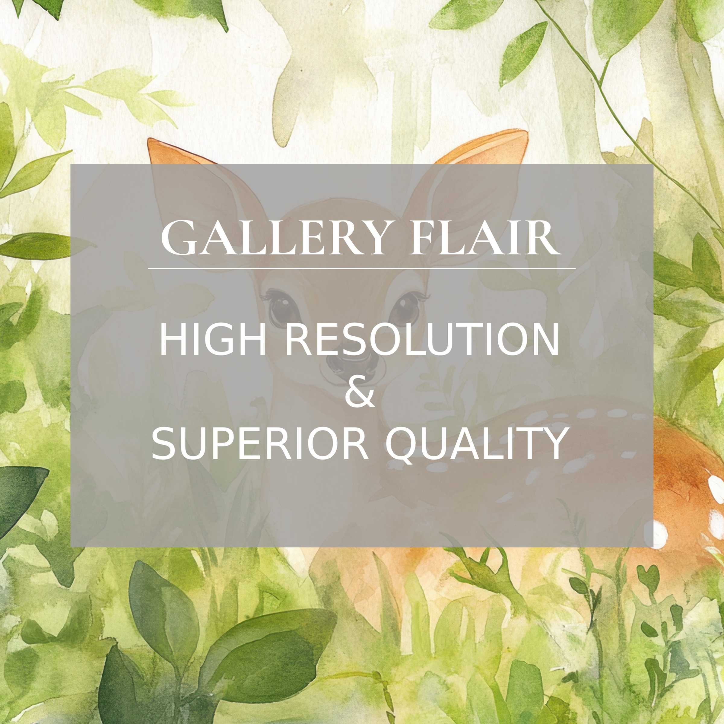Serene nursery printable art featuring a delicate fawn amid lush greenery, radiating calming charm with premium watercolor detail