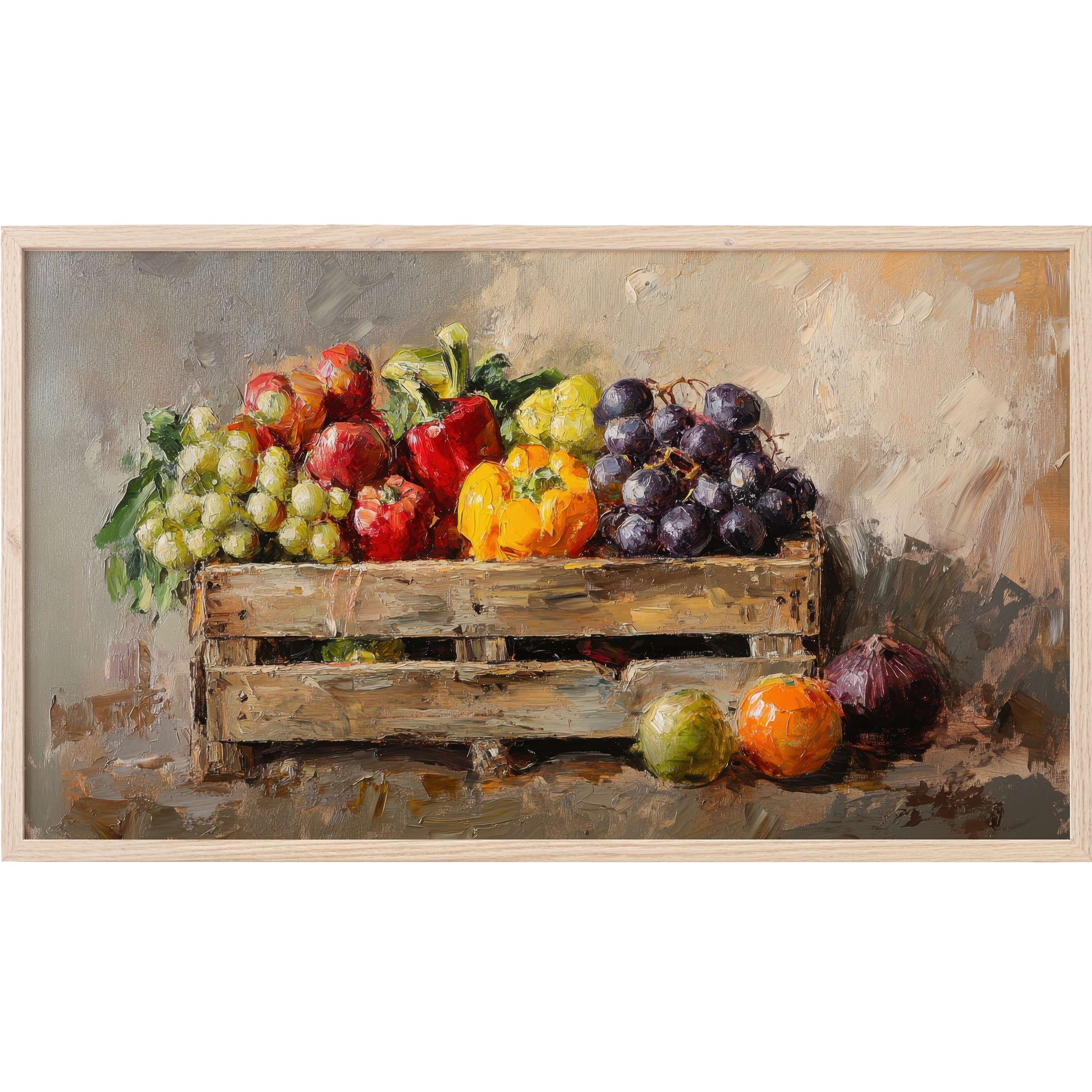Farmhouse Frame TV Art with vibrant fruits in warm, textured oil strokes, blending rustic charm and modern elegance