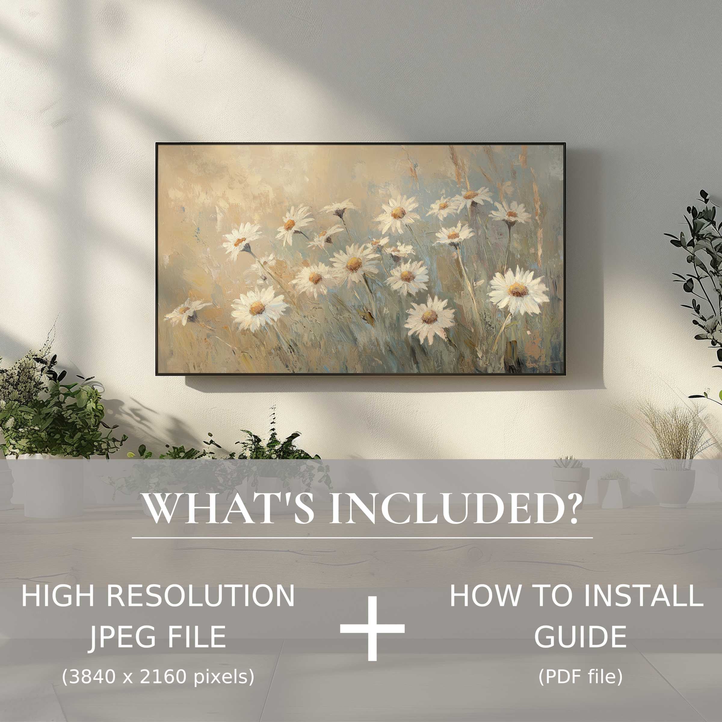 Elegant botanical digital TV art download with easy use, enhancing modern living spaces with serene floral beauty