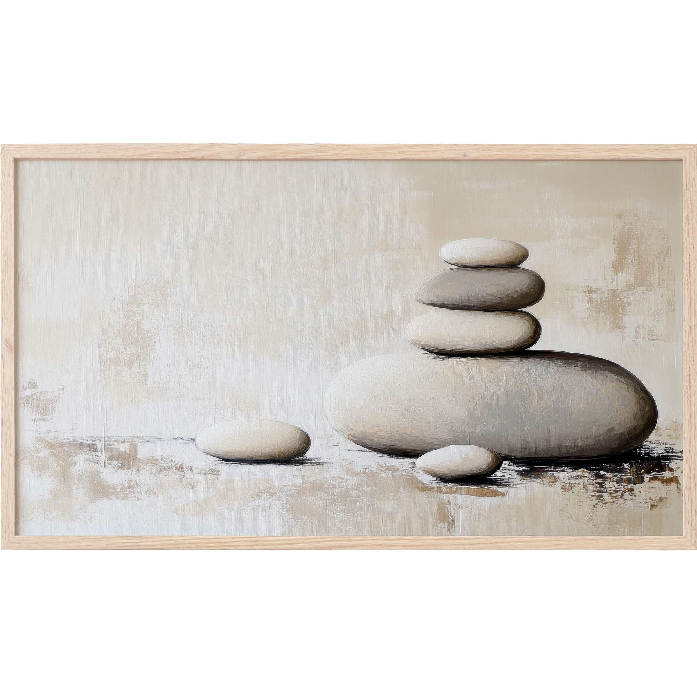 Minimalist stone stack in soft beige and gray tones, exuding calm balance and harmony, perfect neutral Frame TV Art
