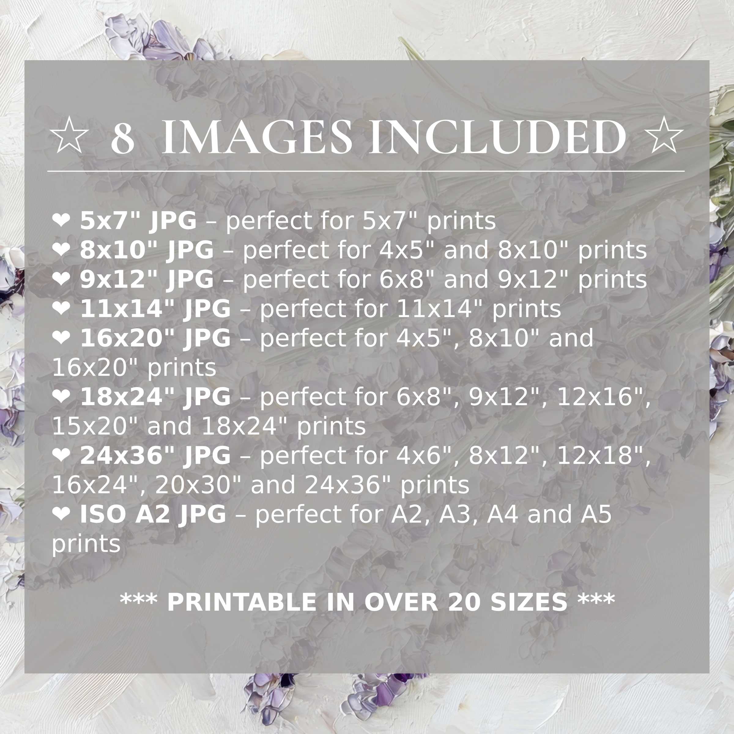 Radiant spring digital print in soft purples and whites, elevating modern interiors with versatile style-8 high-quality sizes included