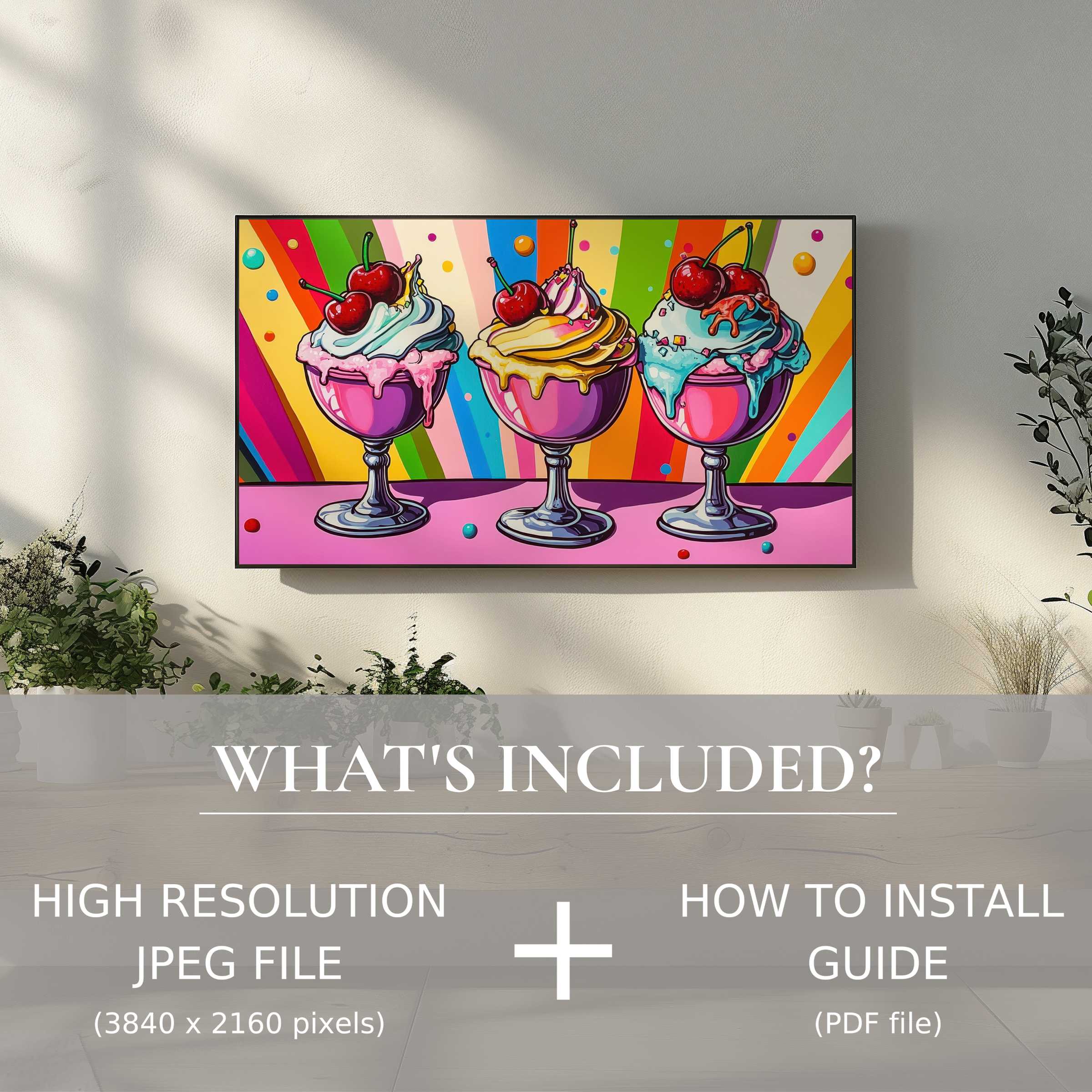 Vibrant pop art digital TV art download effortlessly elevates modern living spaces with bold, stylish, easy-to-use decor