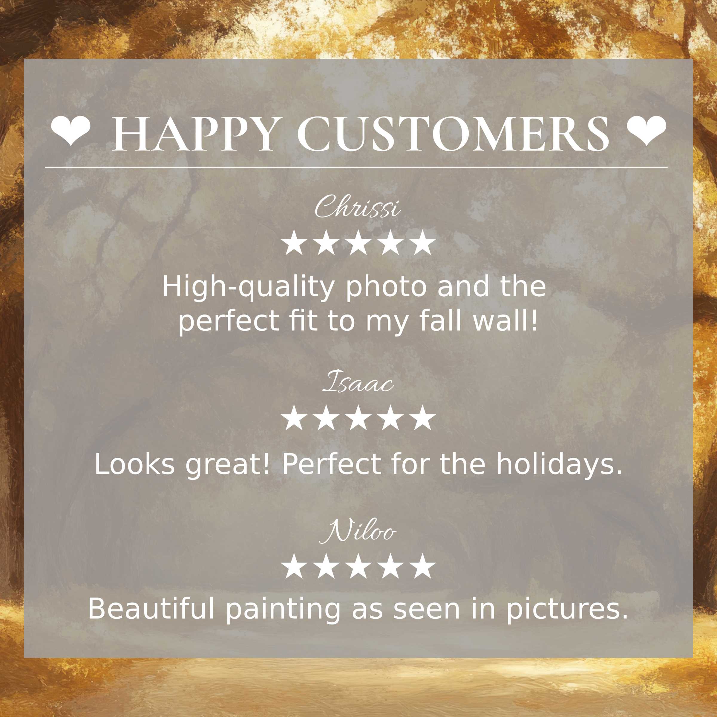 Elegant trees art for Frame TV on abstract sunset hues, showcasing happy customer reviews and a trusted aesthetic