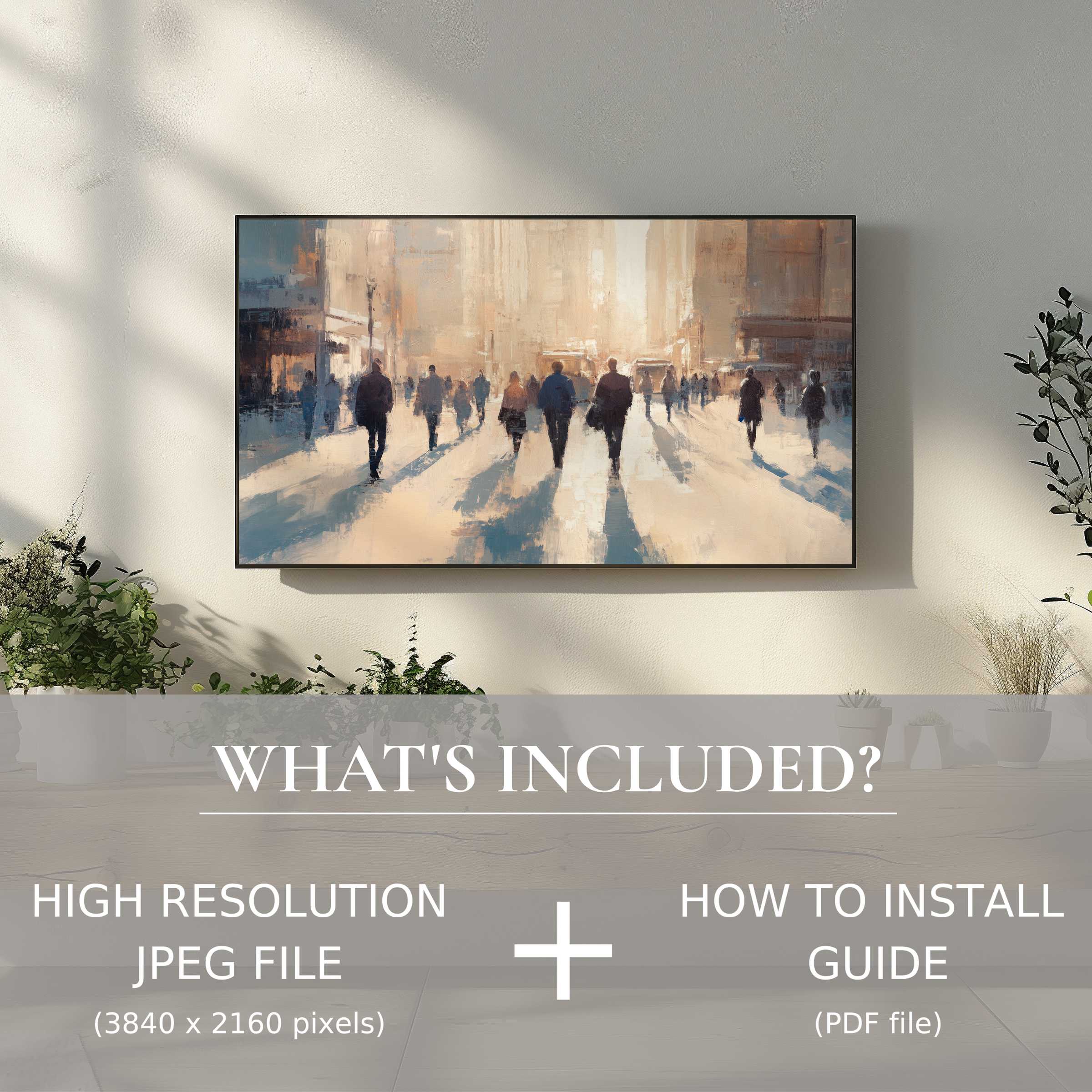 Elegant urban digital TV art download enhances stylish living spaces with effortless digital installation and modern ambiance