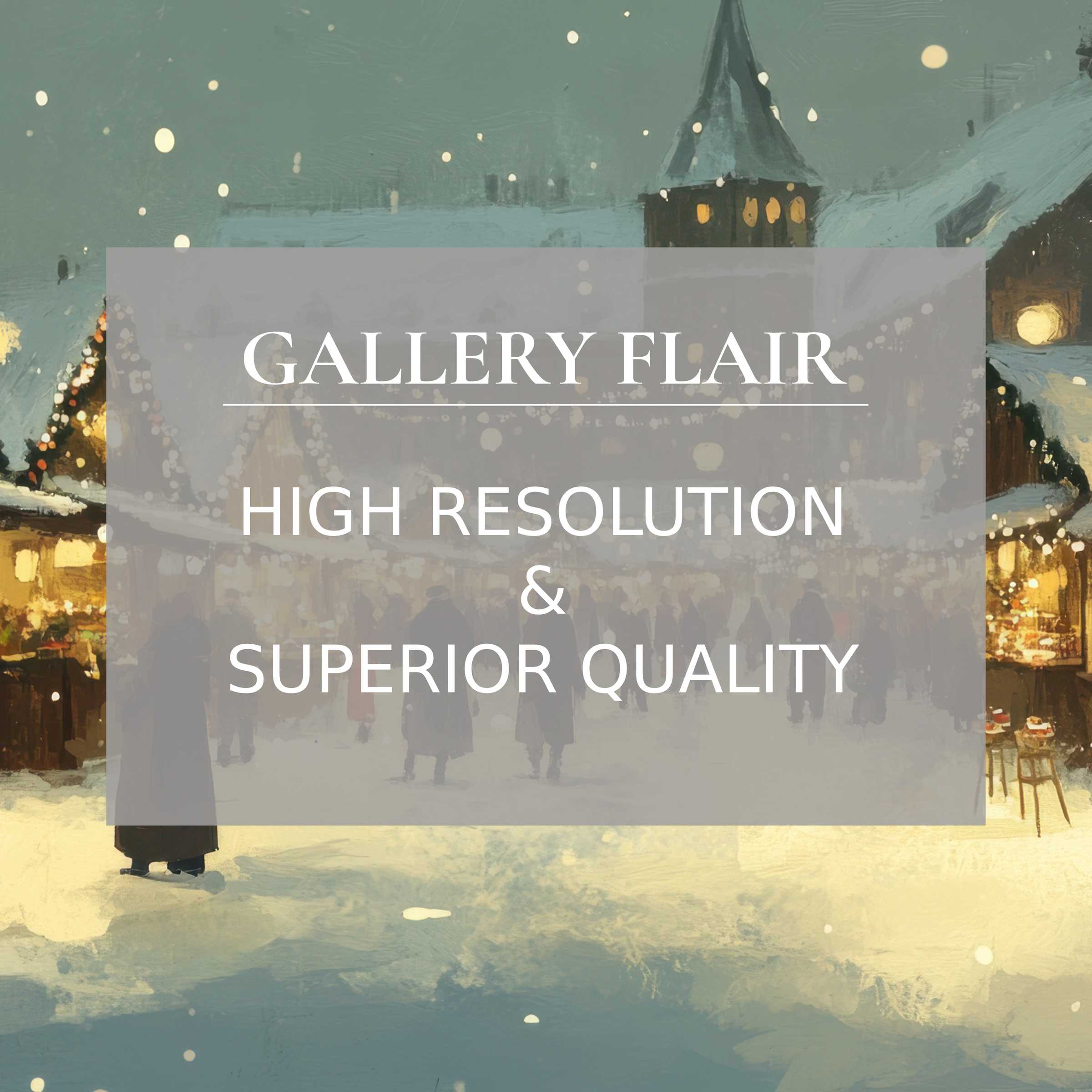 Christmas printable art featuring a serene snowy village scene, radiating warm festive charm and refined, high-res detail that elevates modern home decor