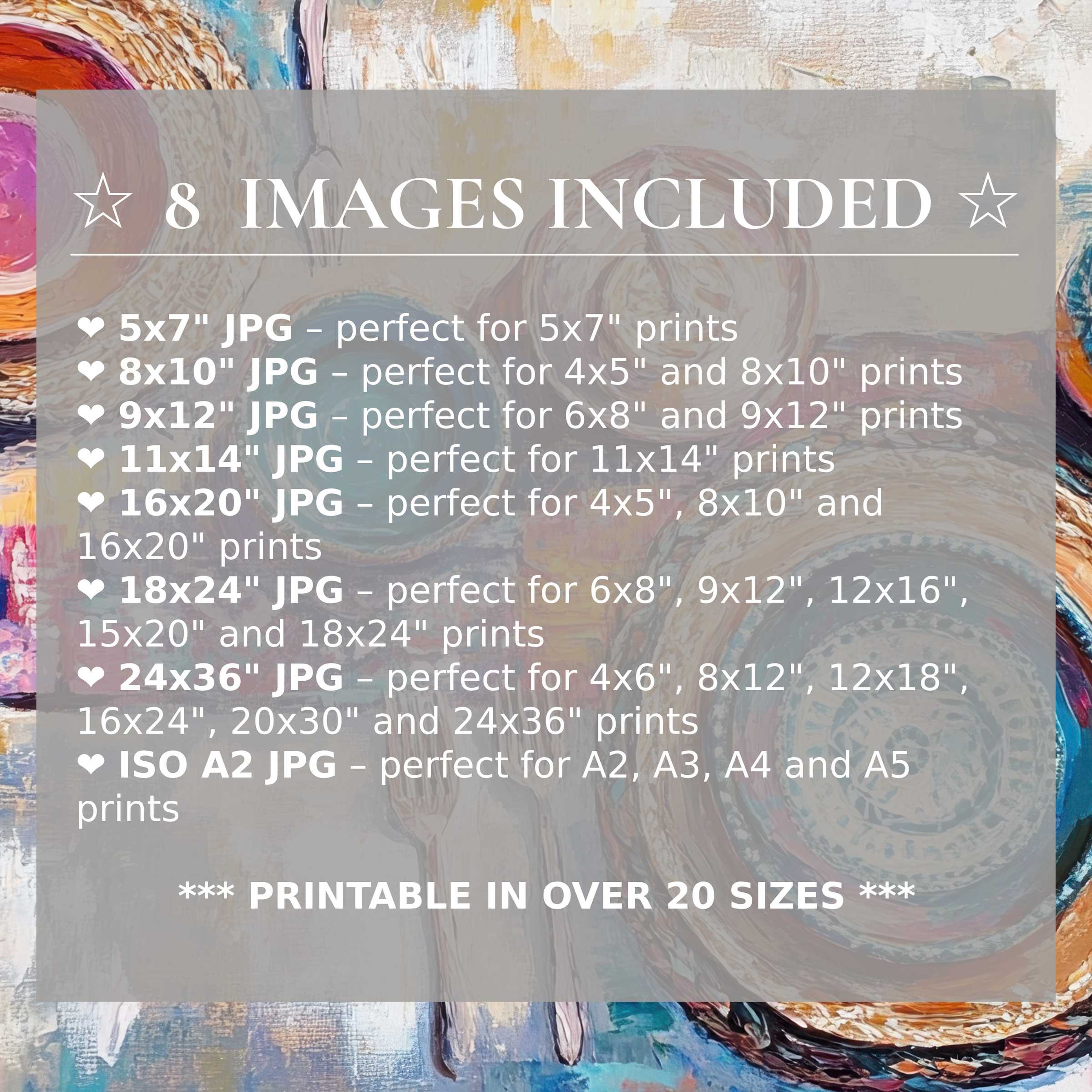 Boho digital print radiating serene blues, warm oranges, and soft neutrals, offered in 8 premium sizes to elevate modern interiors with timeless style and flexible decor solutions