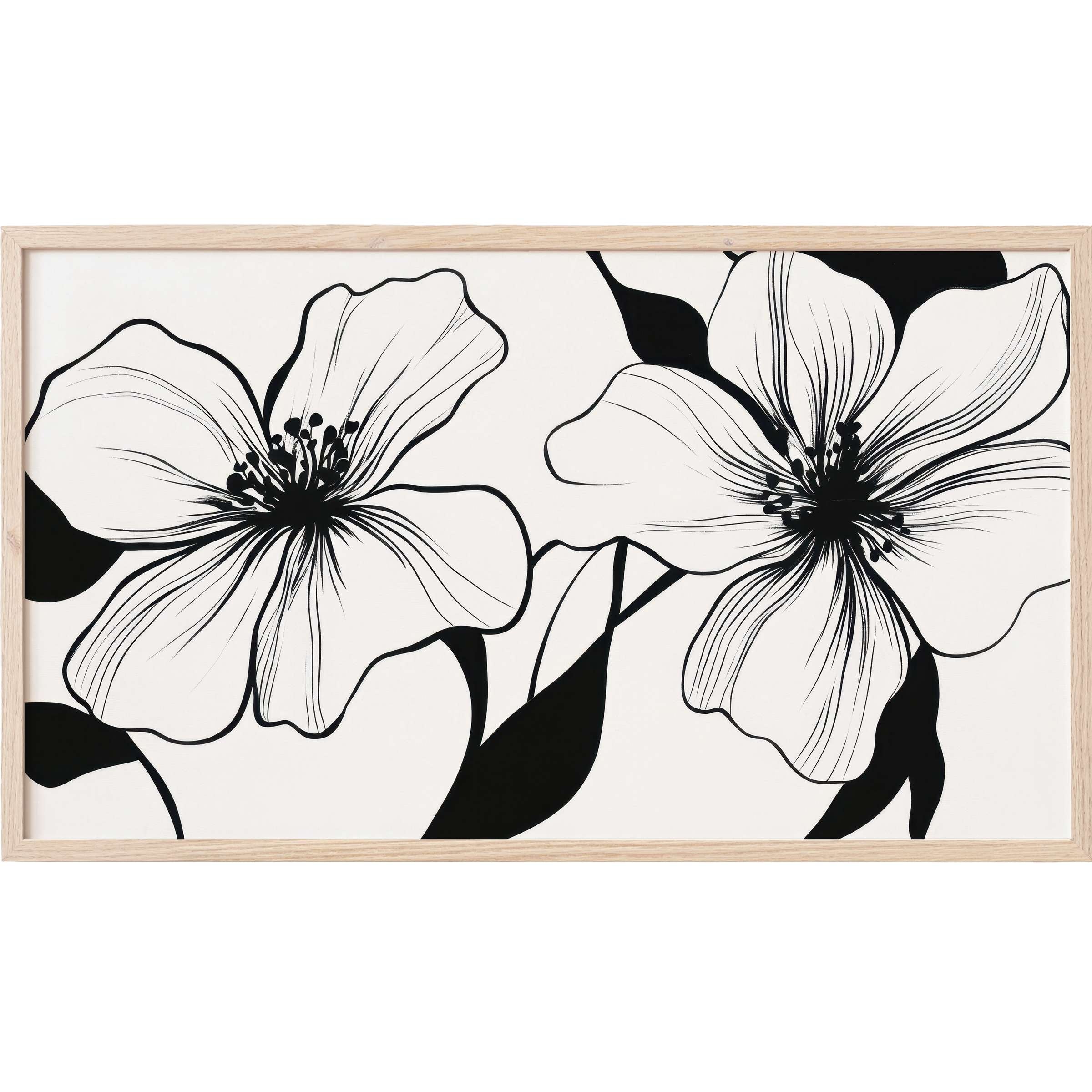 Elegant black and white Frame TV Art featuring delicate floral linework and bold contrasting petals in a modern style