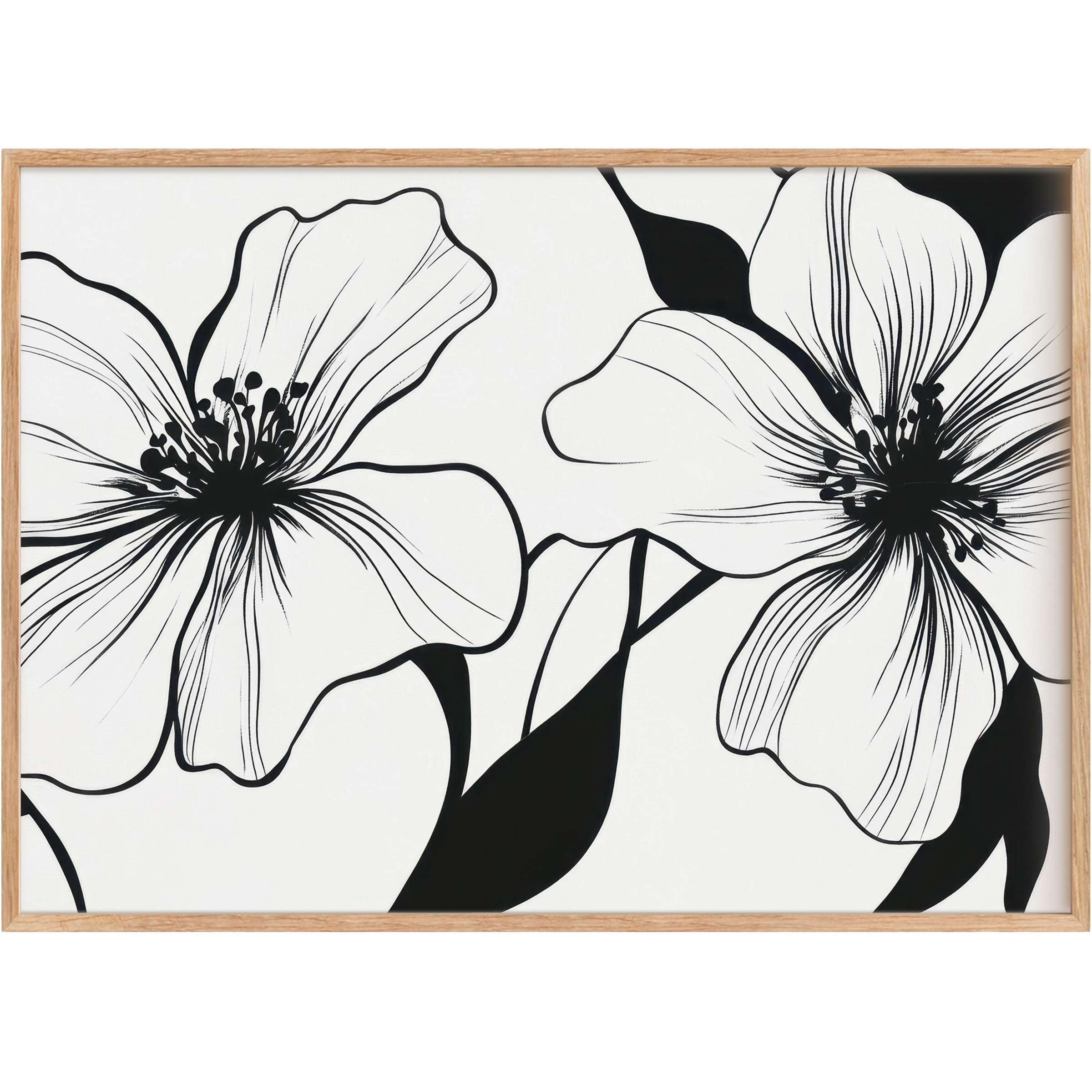 Graceful black and white printable wall art featuring delicate floral lines, creating a serene and modern ambiance