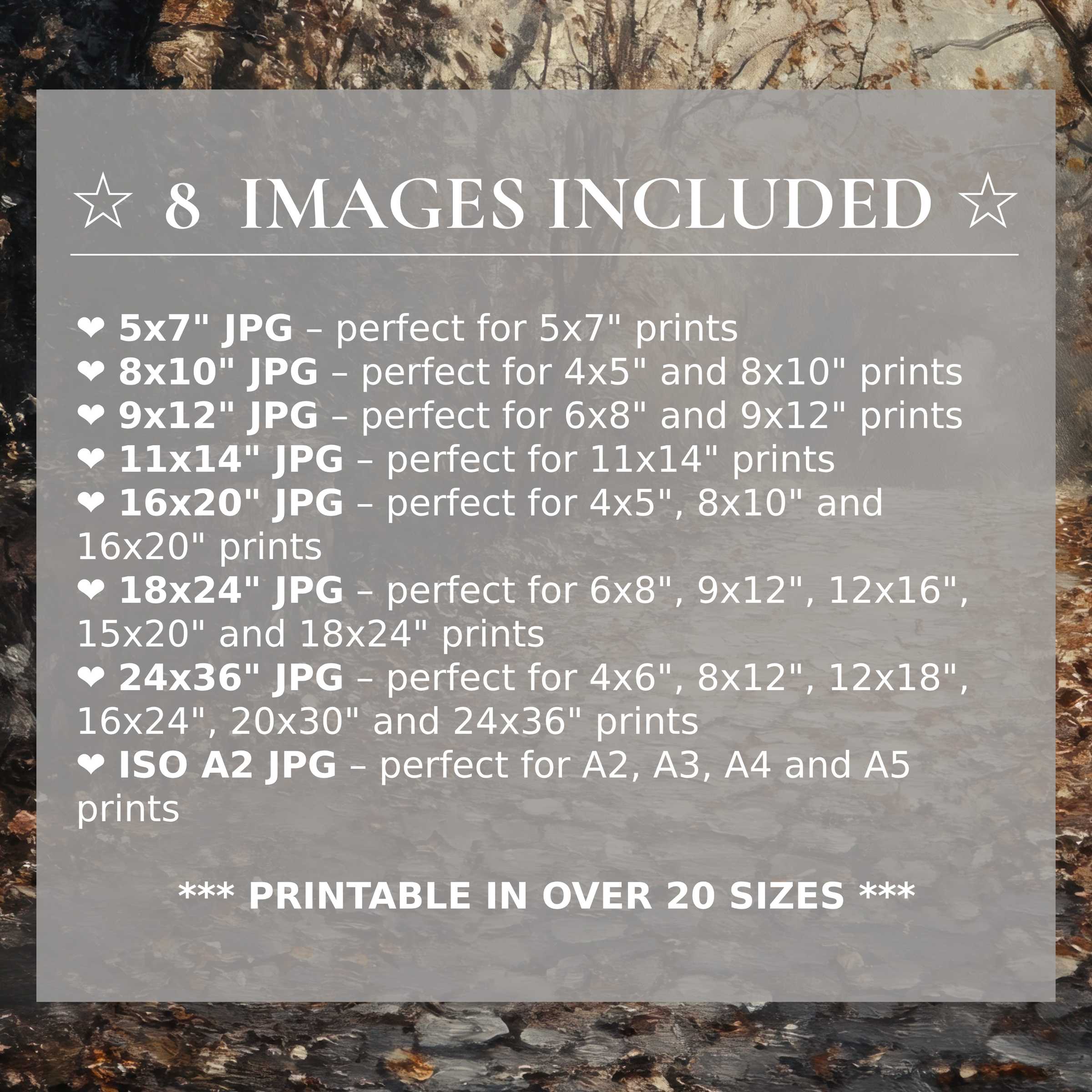 Radiant fall digital print in warm amber and rich earth tones, enhancing modern interiors with versatile style; includes 8 high-quality sizes