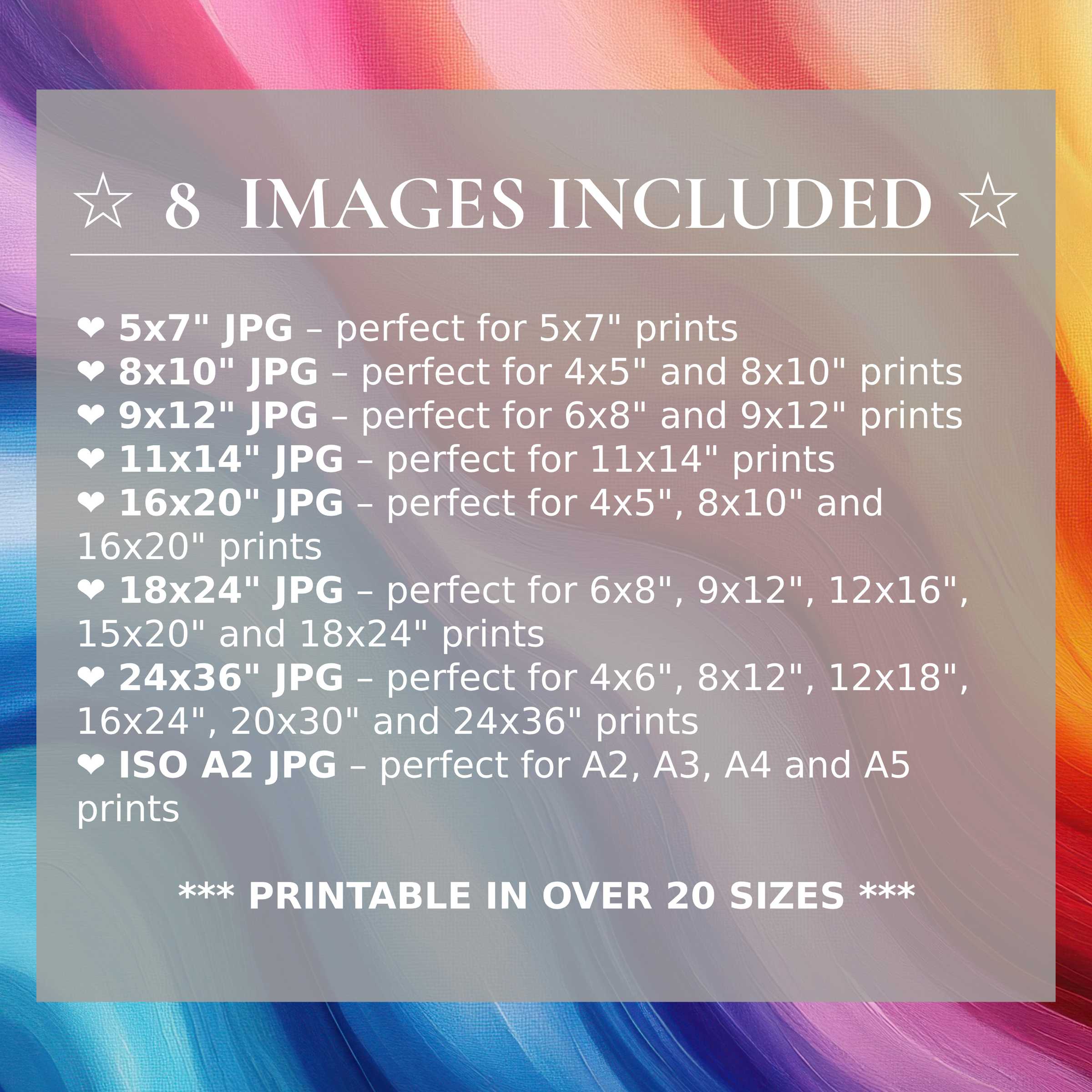 Radiant abstract digital print in vibrant pinks, blues, and golds, delivered in 8 high-quality sizes to elevate modern interiors with versatile, stylish elegance