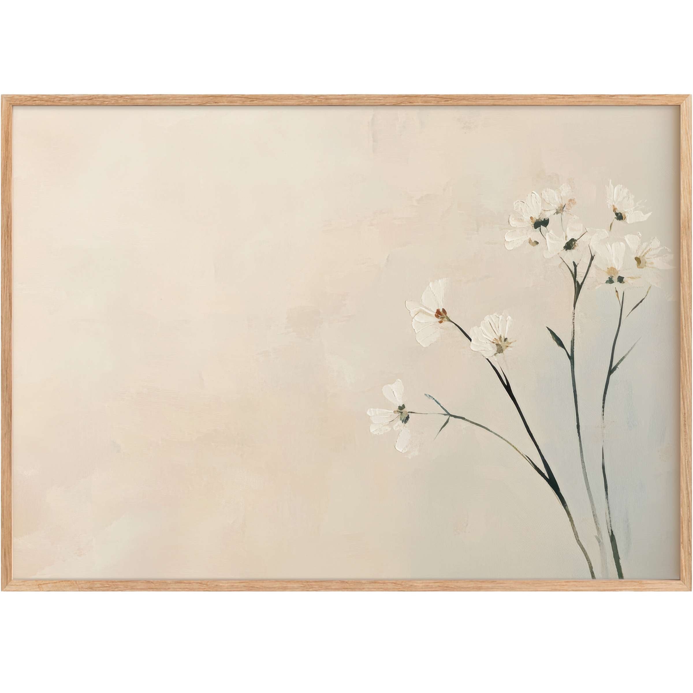 Soft white blooms on slender branches evoke serene elegance in this floral printable wall art, uplifting any refined space