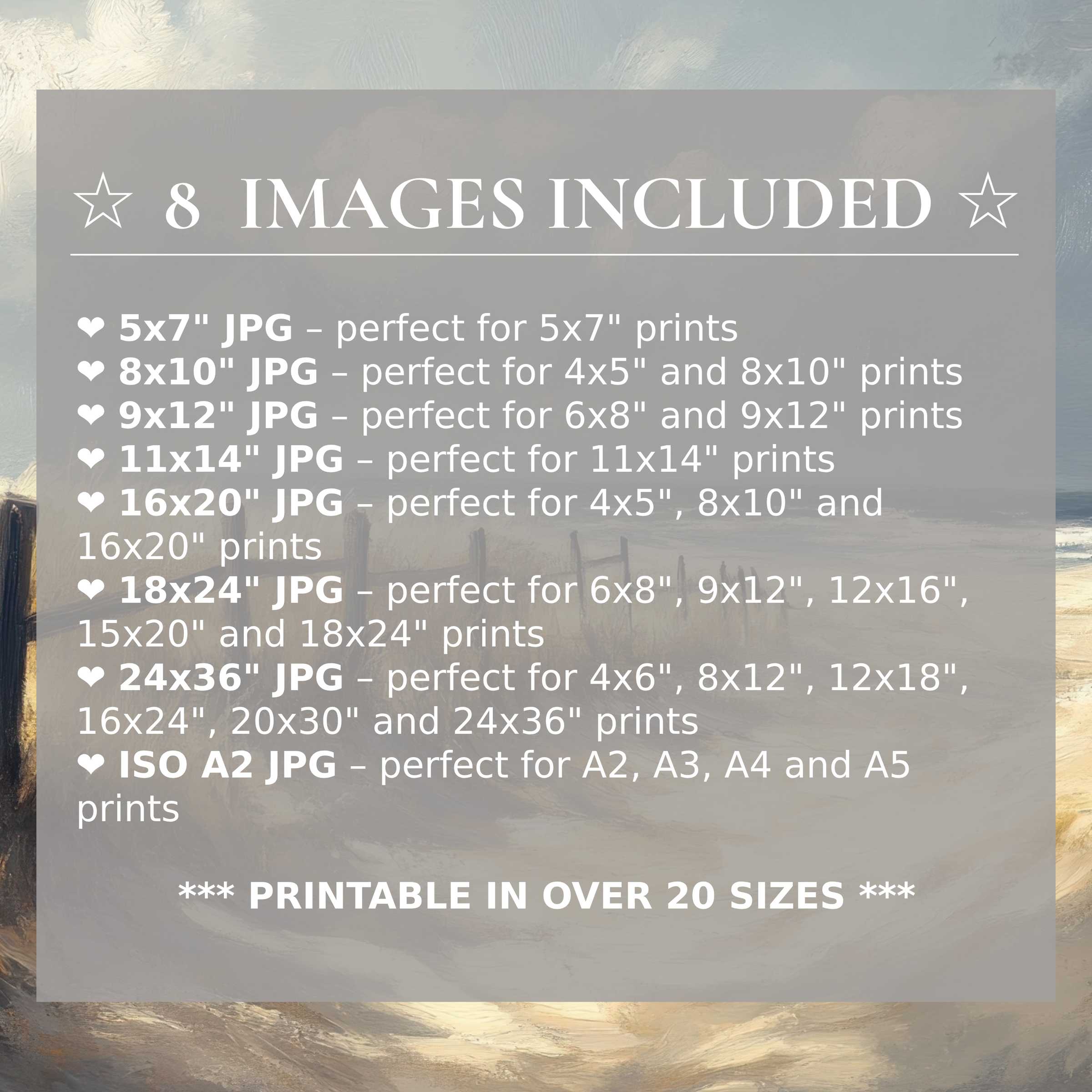 Radiant beach digital print in serene blues and sandy tones, offered in 8 high-quality sizes included to elevate modern interiors with timeless elegance and versatile style