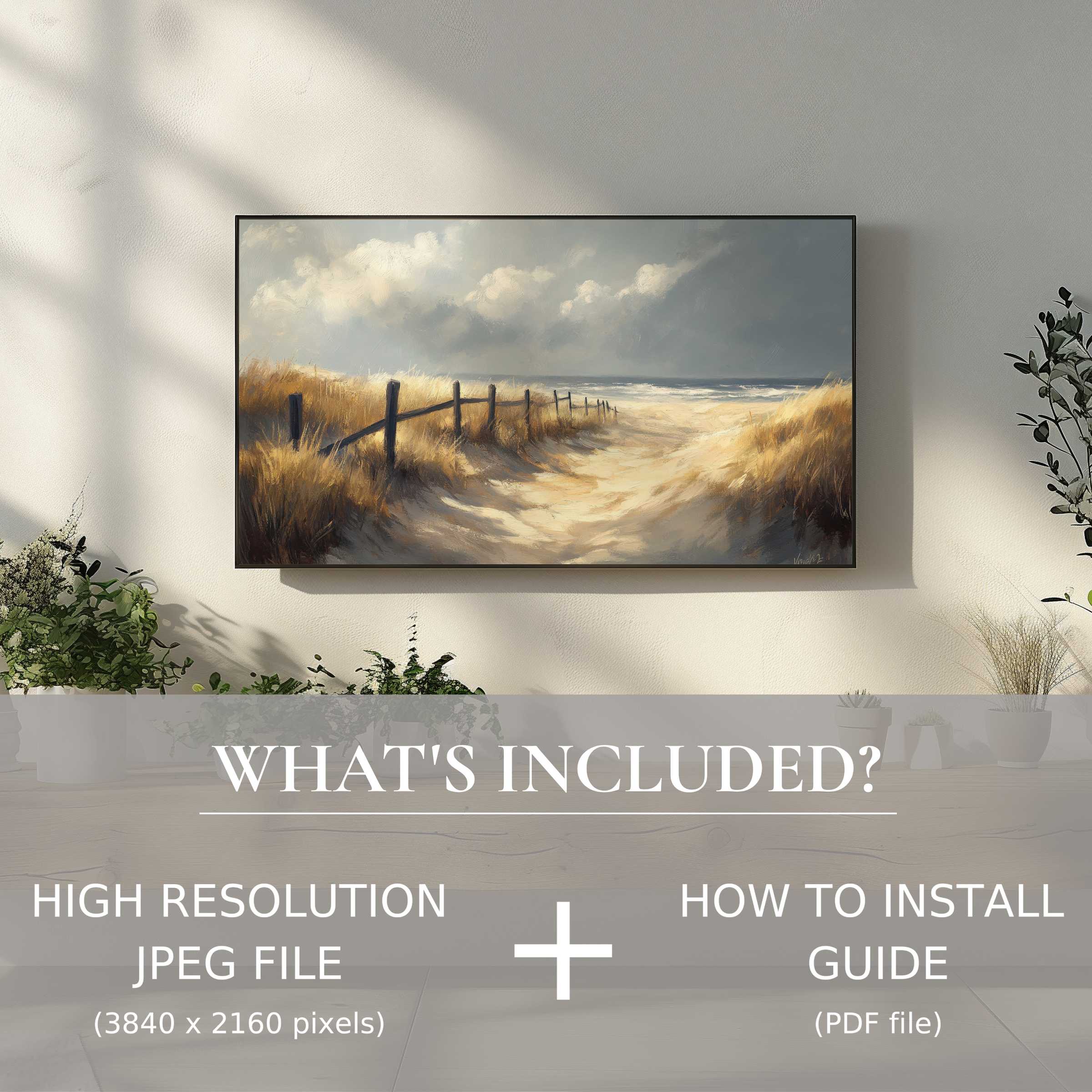 Elegant beach digital TV art download enhances any modern living space with easy-to-use high-res file and install guide