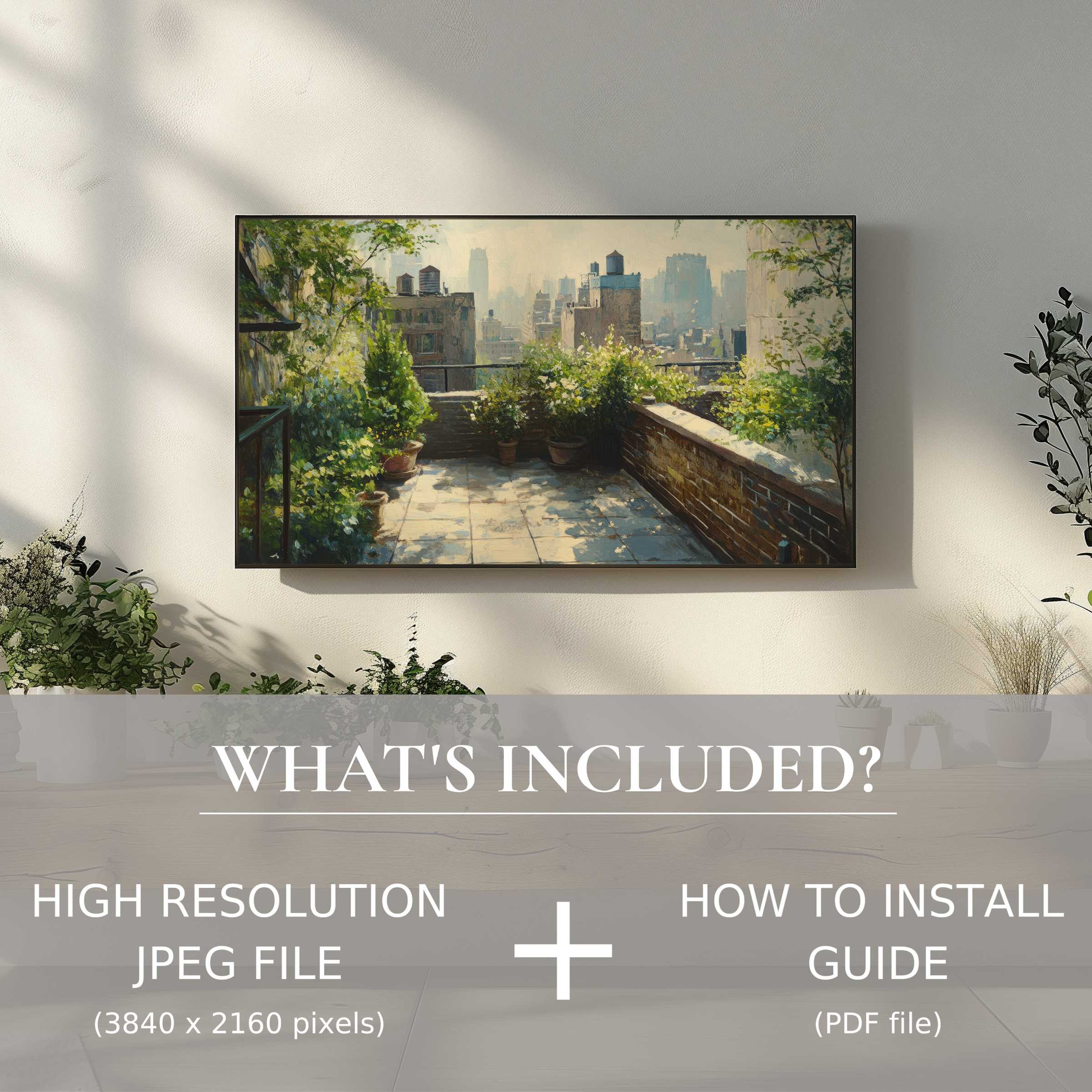 Urban digital TV art download: easy to use high-res cityscape enhances stylish living spaces with modern elegance