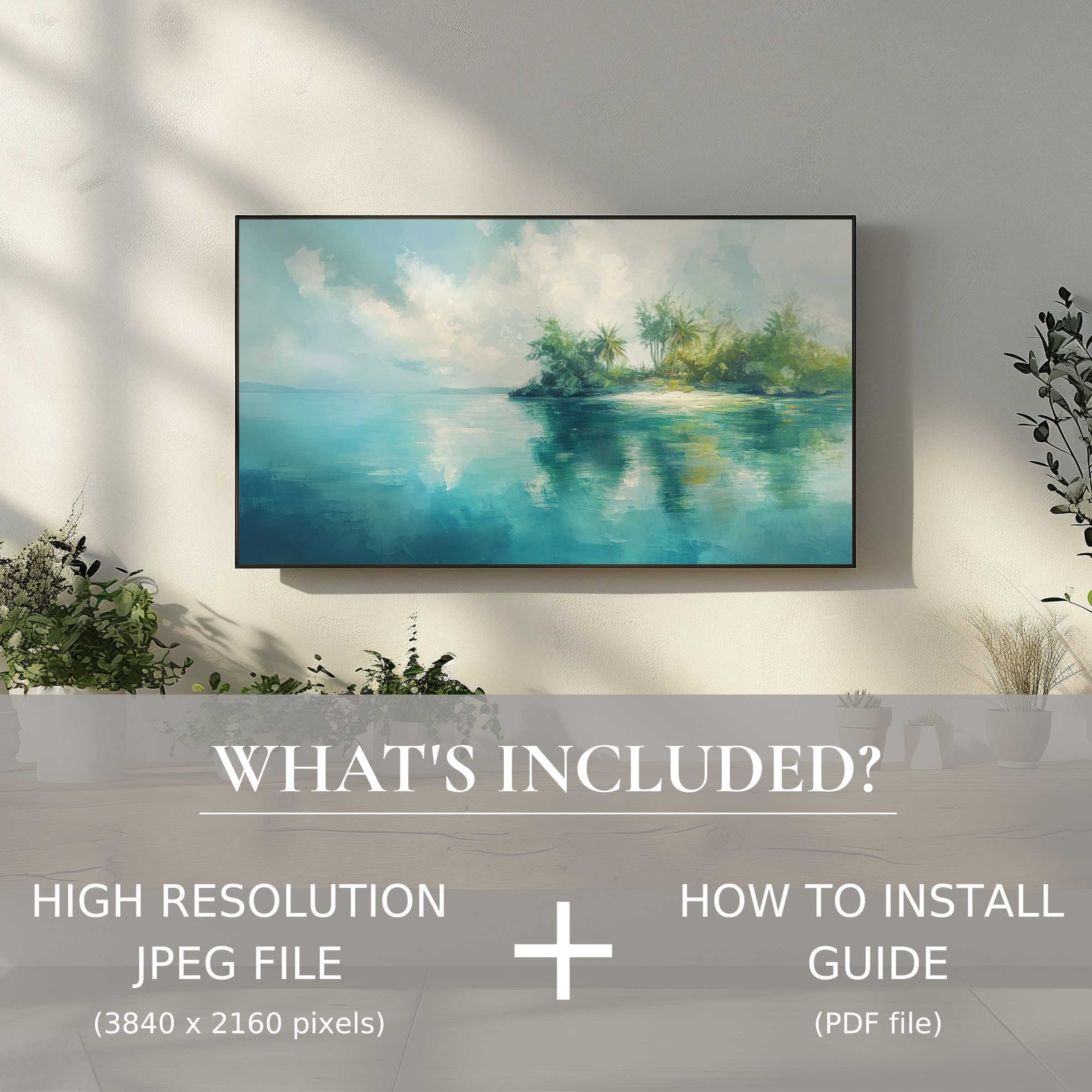 Elegant coastal digital TV art download brightens modern living spaces with easy digital use and serene ocean views