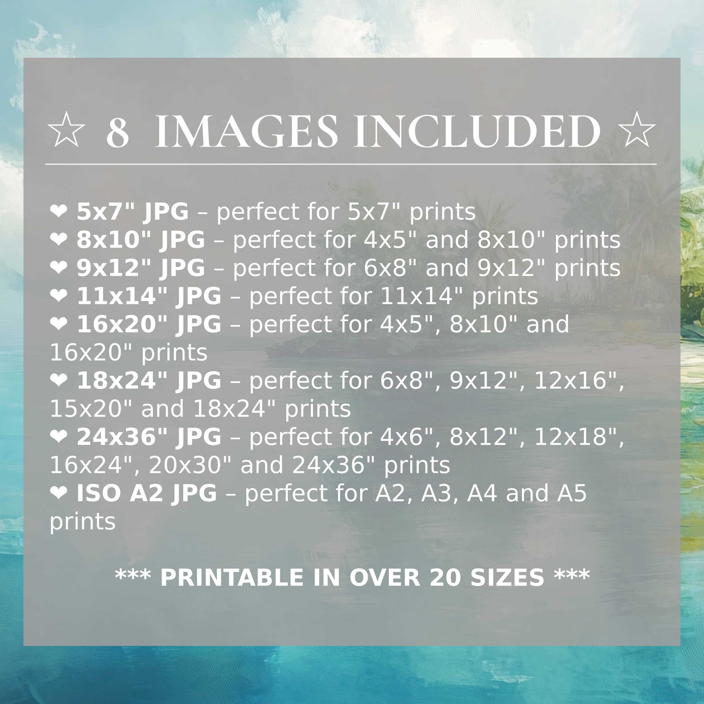 Coastal digital print in serene blues and soft greens radiates calming elegance, included in 8 premium sizes for versatile luxury décor