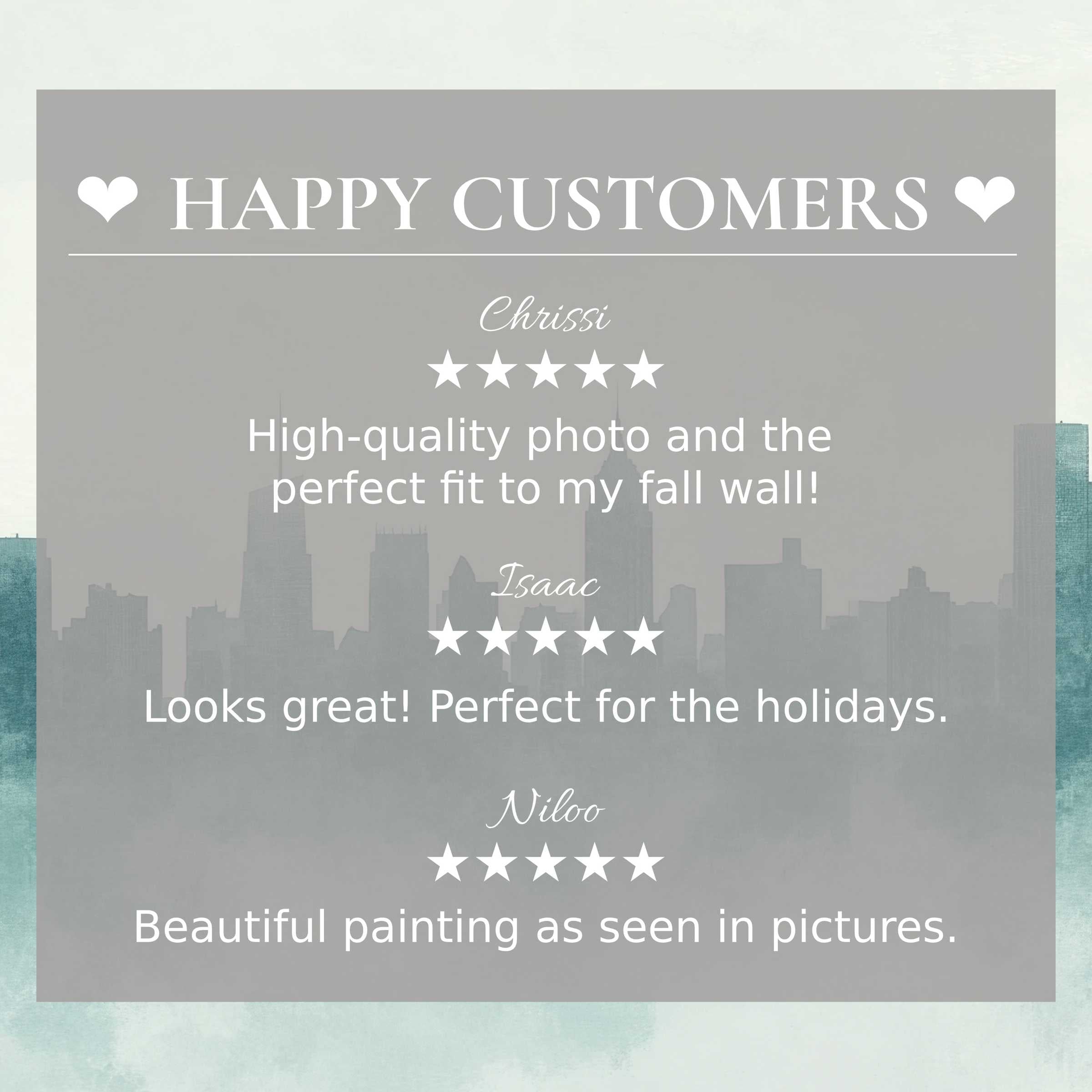 Elegant layout with neutral art for Frame TV in abstract sunset hues builds trust through happy customer reviews