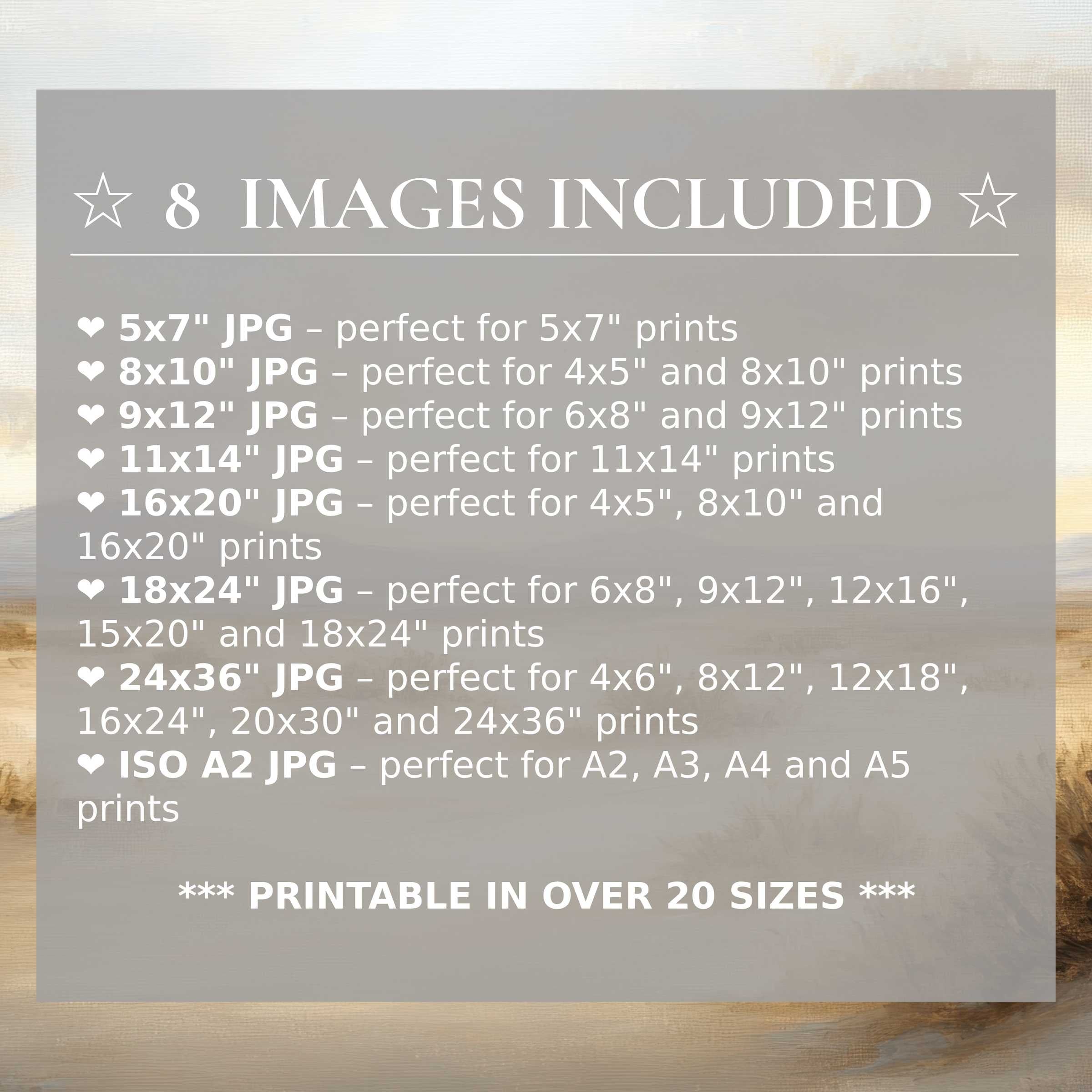 Radiant landscape digital print in warm earth tones, calming blues, and soft neutrals; includes 8 high-quality sizes for versatile modern interiors