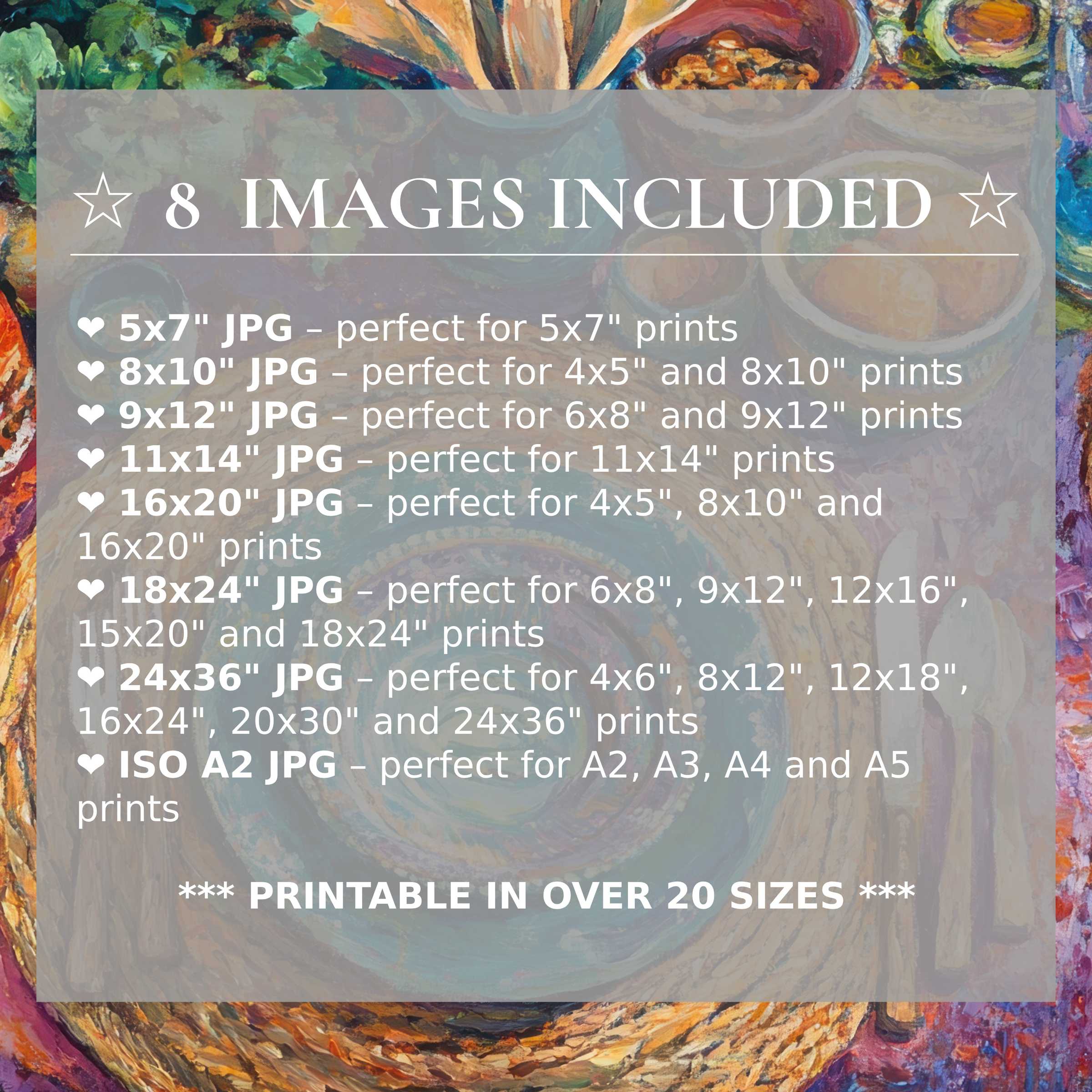 Boho digital print radiates warm earth tones and vibrant blues, included in 8 high-quality sizes for versatile, modern decor