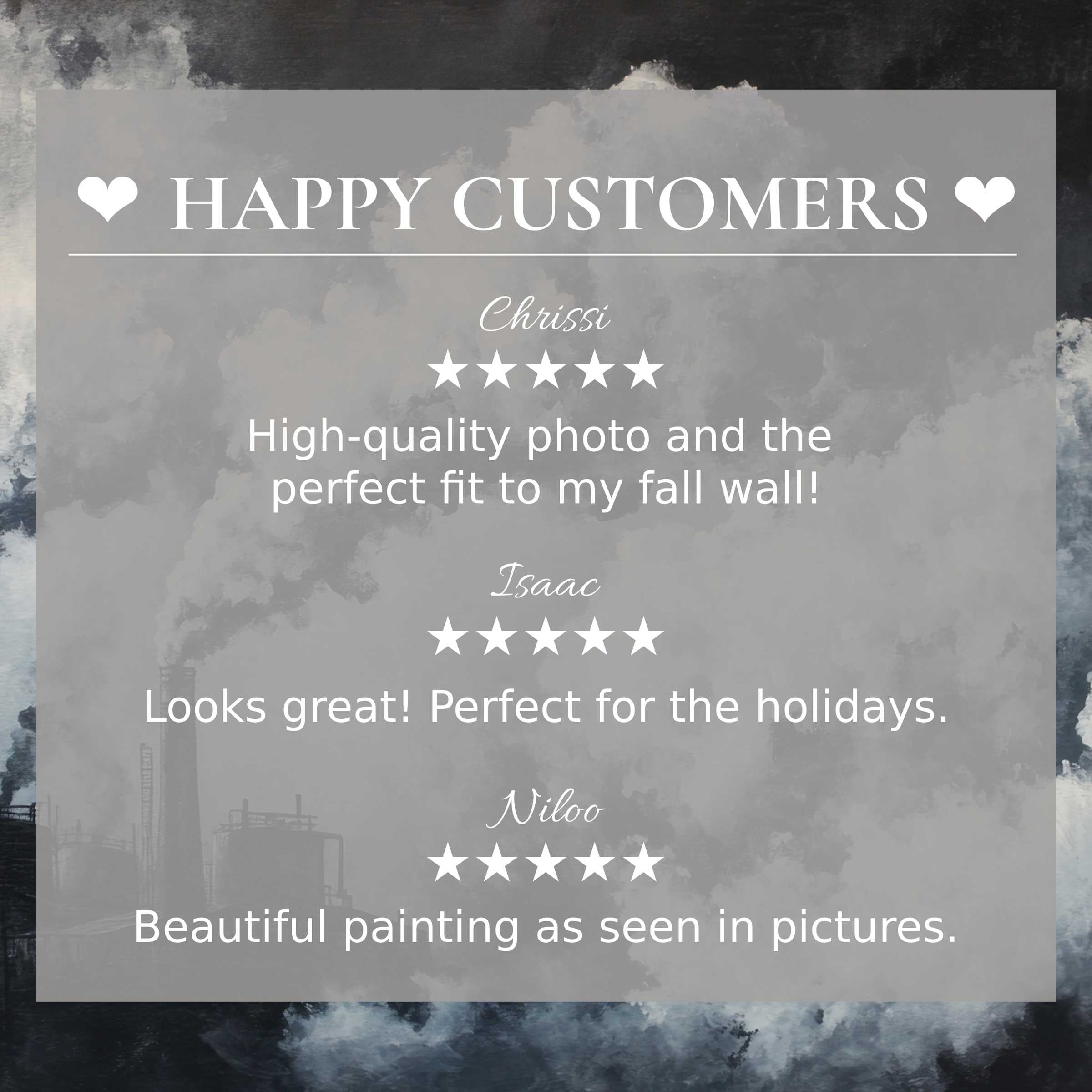Street art for Frame TV with abstract smoky background, showcasing elegant design and happy customer reviews