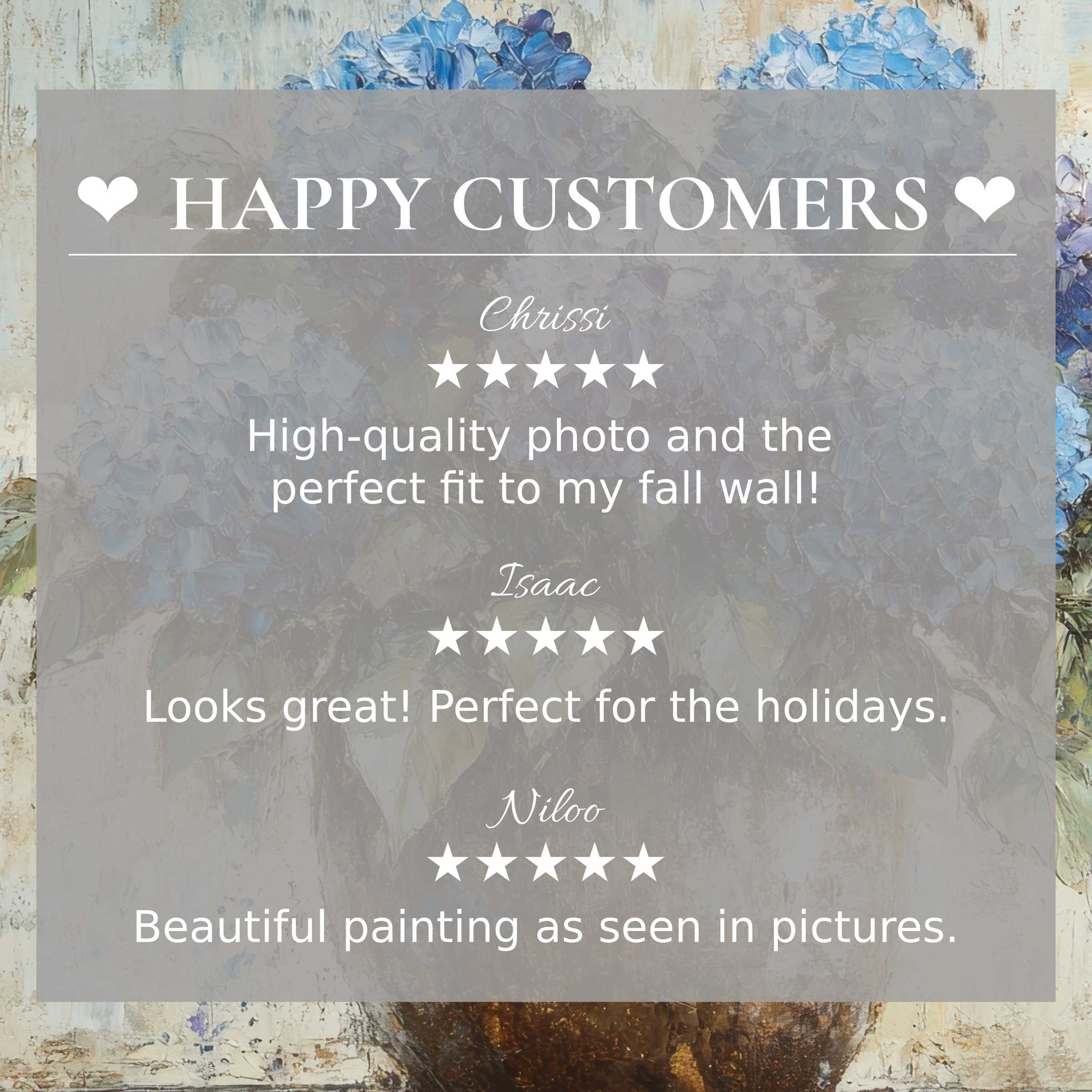 Elegant floral art for Frame TV with abstract sunset hues, showcasing happy customer reviews and refined trust