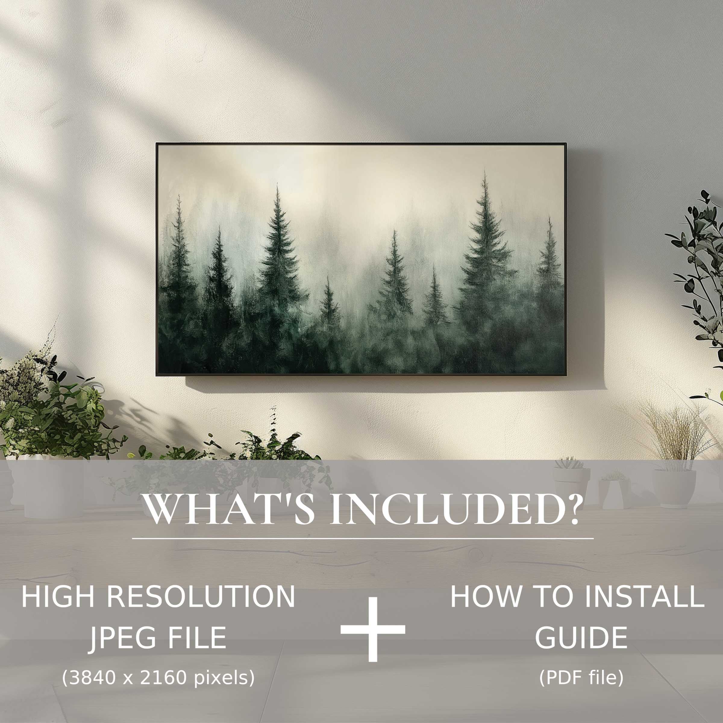 Elegant tree digital TV art download enhances modern living spaces with easy digital use and serene forest design