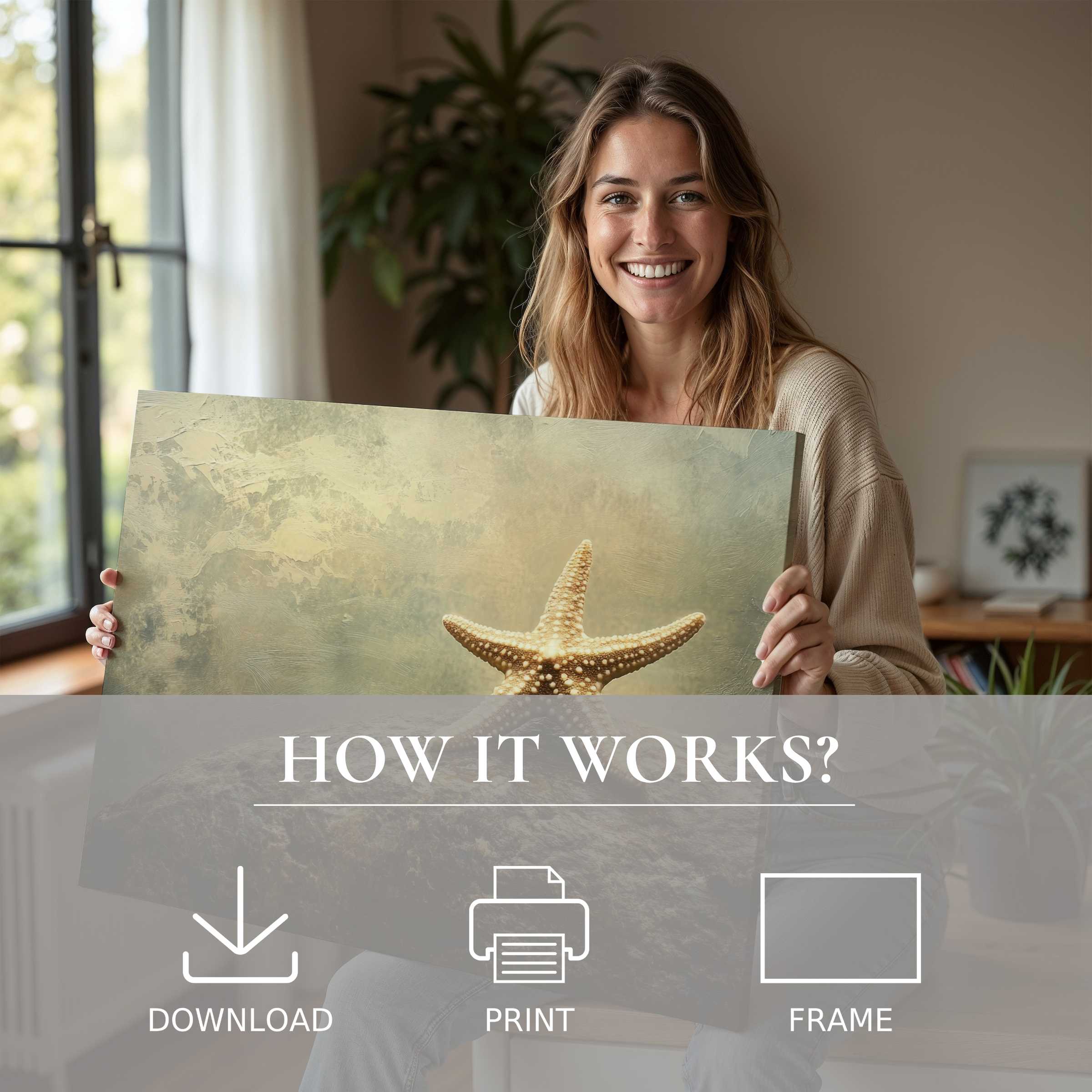 Coastal digital art print radiates serene joy, transforming modern homes with effortless elegance and soulful connection to nature