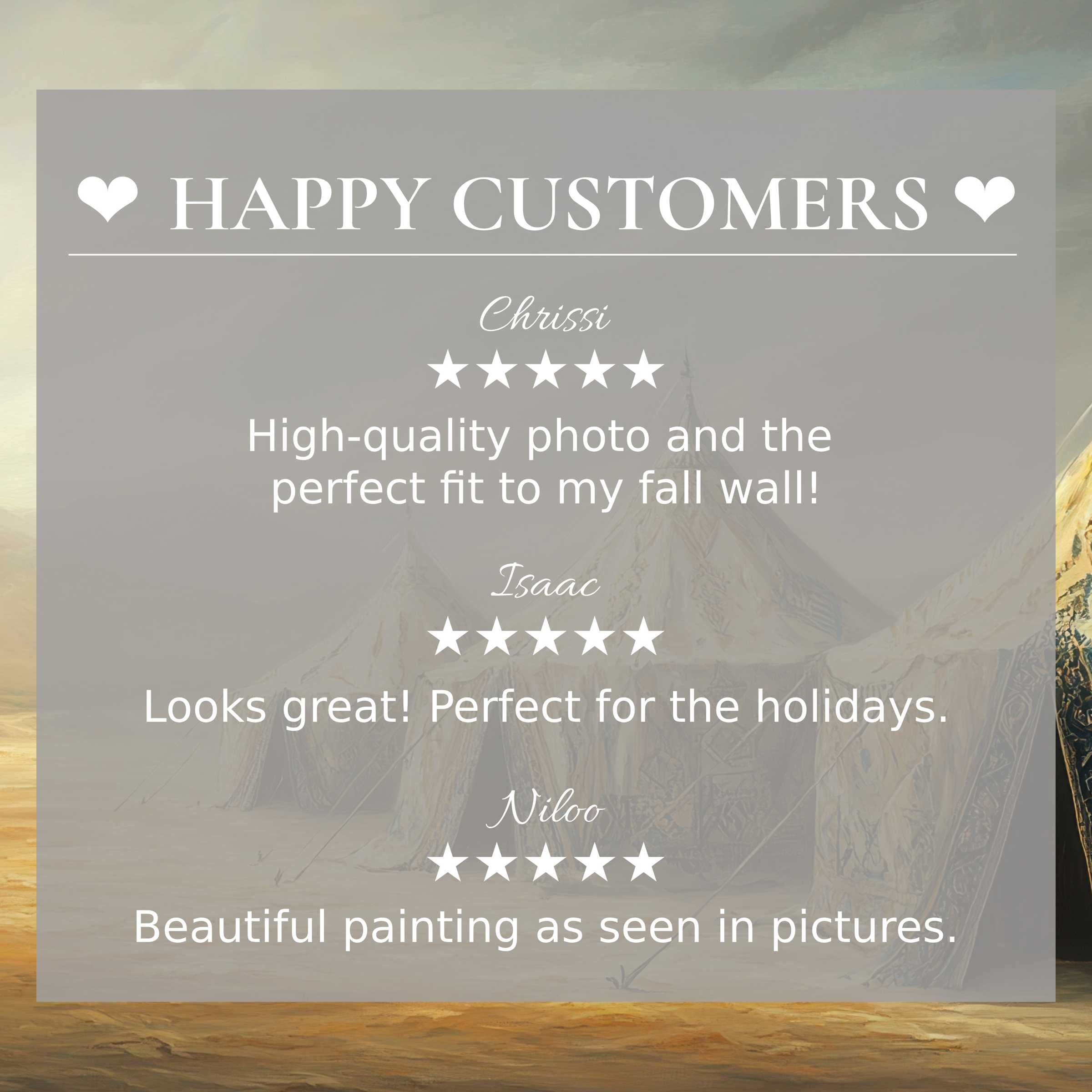 Boho art for Frame TV with abstract sunset hues, showcasing happy customer reviews and refined, elegant design