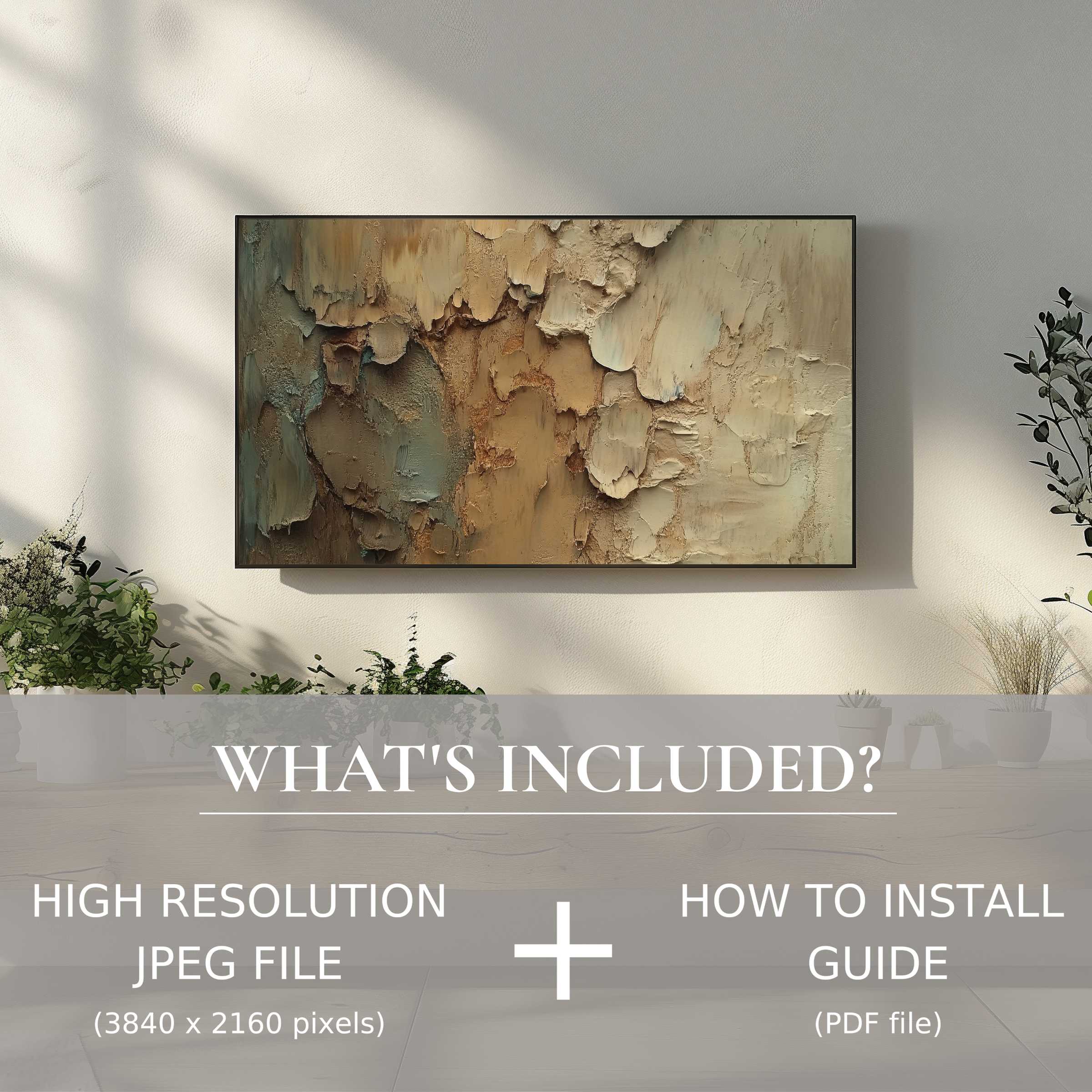 Elegant abstract digital TV art download enhances your space with easy digital use and textured earth tones