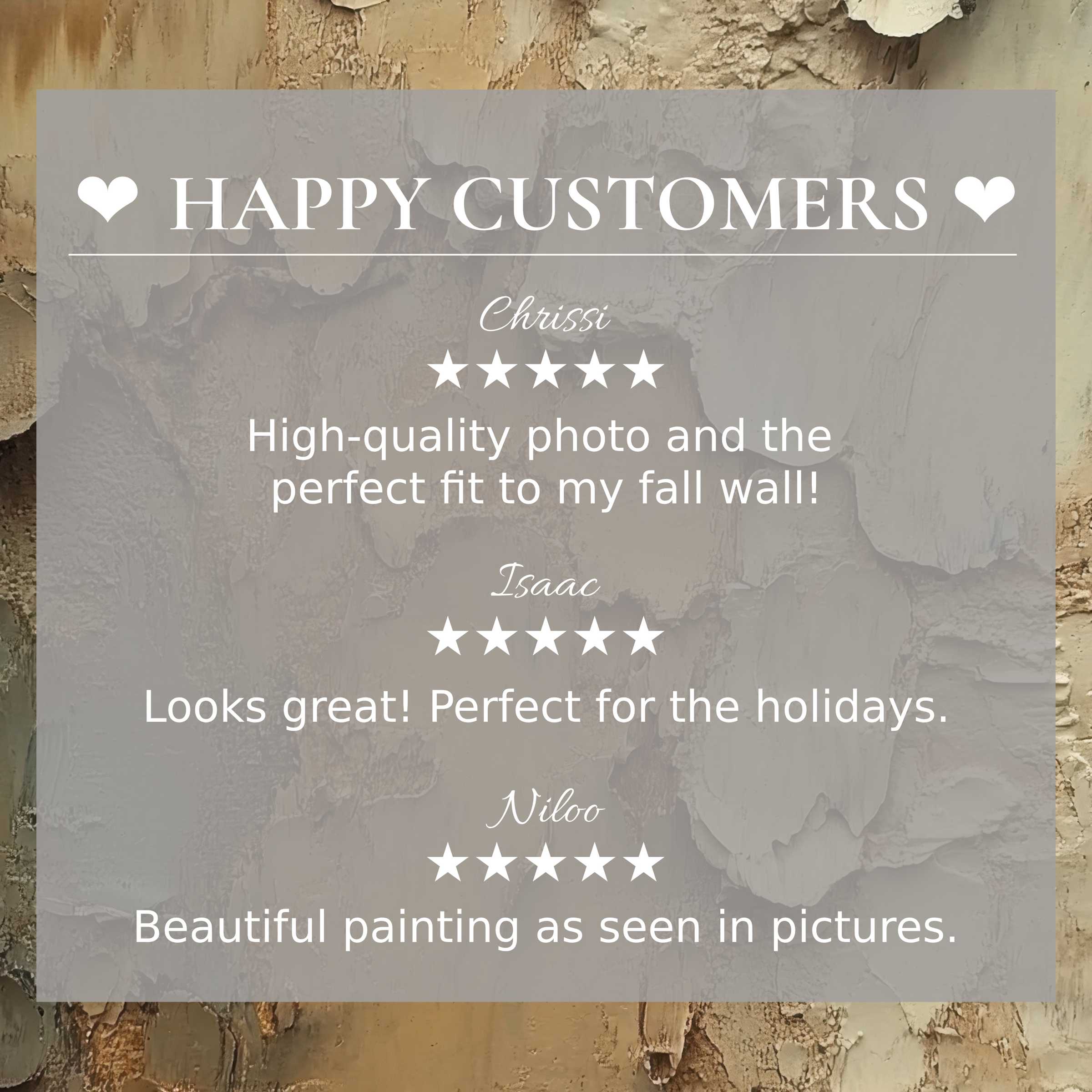 Elegant abstract art for Frame TV with textured beige and taupe tones, showcasing happy customer reviews for trust