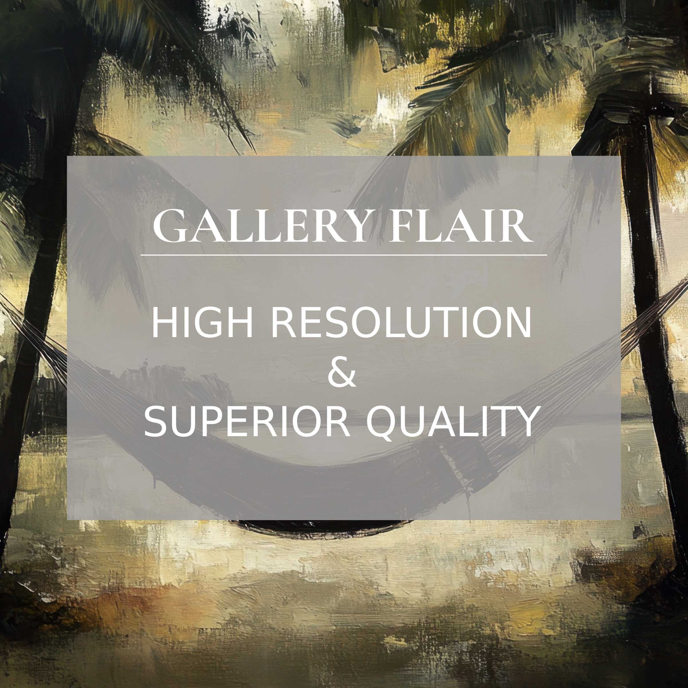 Elegant, high-resolution beach Frame TV picture showcasing a textured, atmospheric painting of palm trees and a hammock