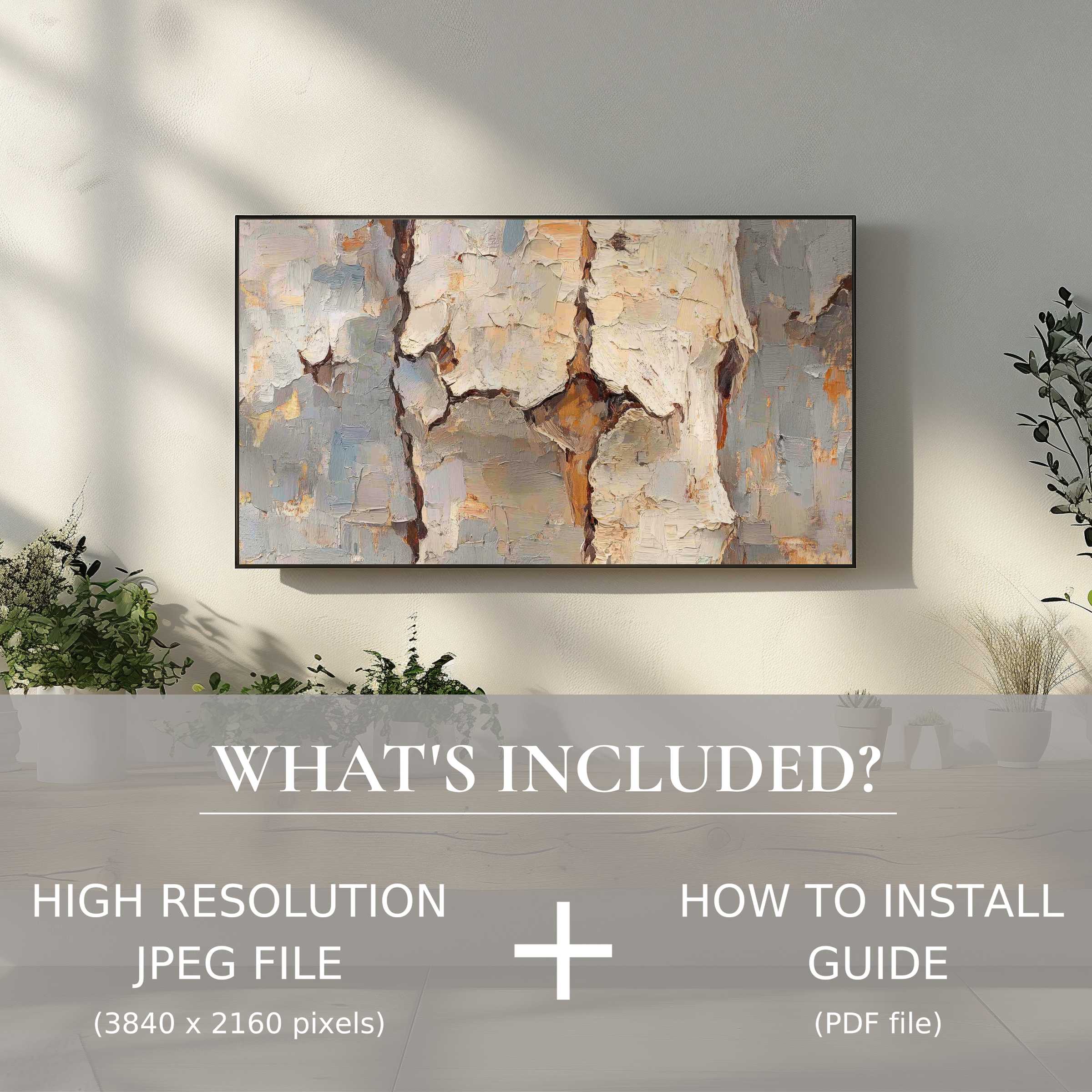 Elegant tree digital TV art download enhances modern living space with easy digital use and refined natural textures