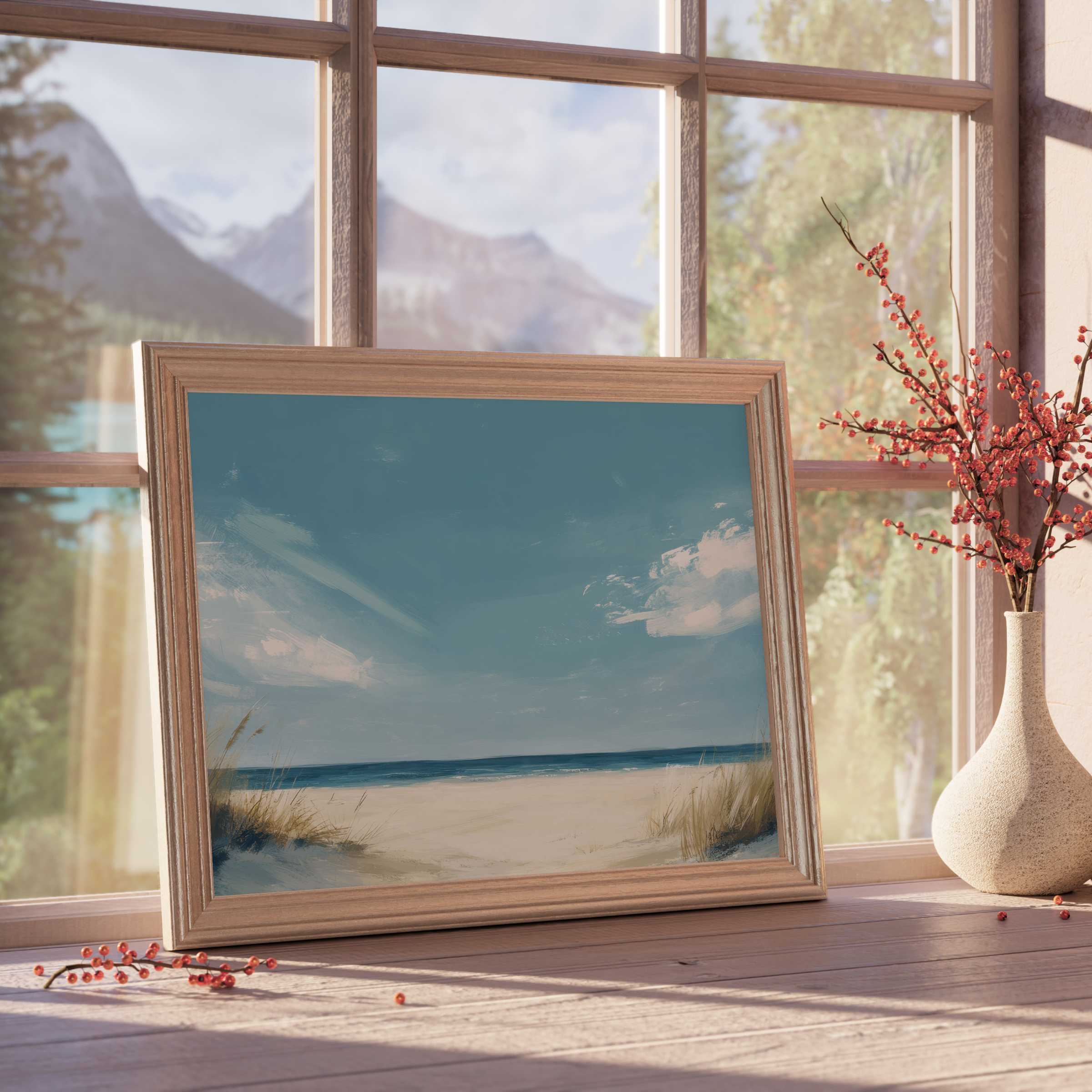 Summer downloadable art captures a tranquil coastal breeze, perfect for elevating curated, serene interiors with coastal decor