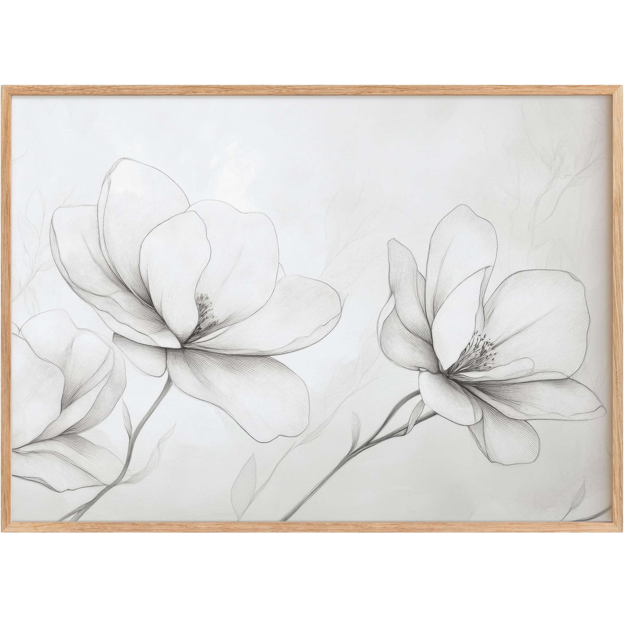 Delicate floral printable wall art in soft greys evokes a serene, elegant ambiance, perfect for refined, modern spaces