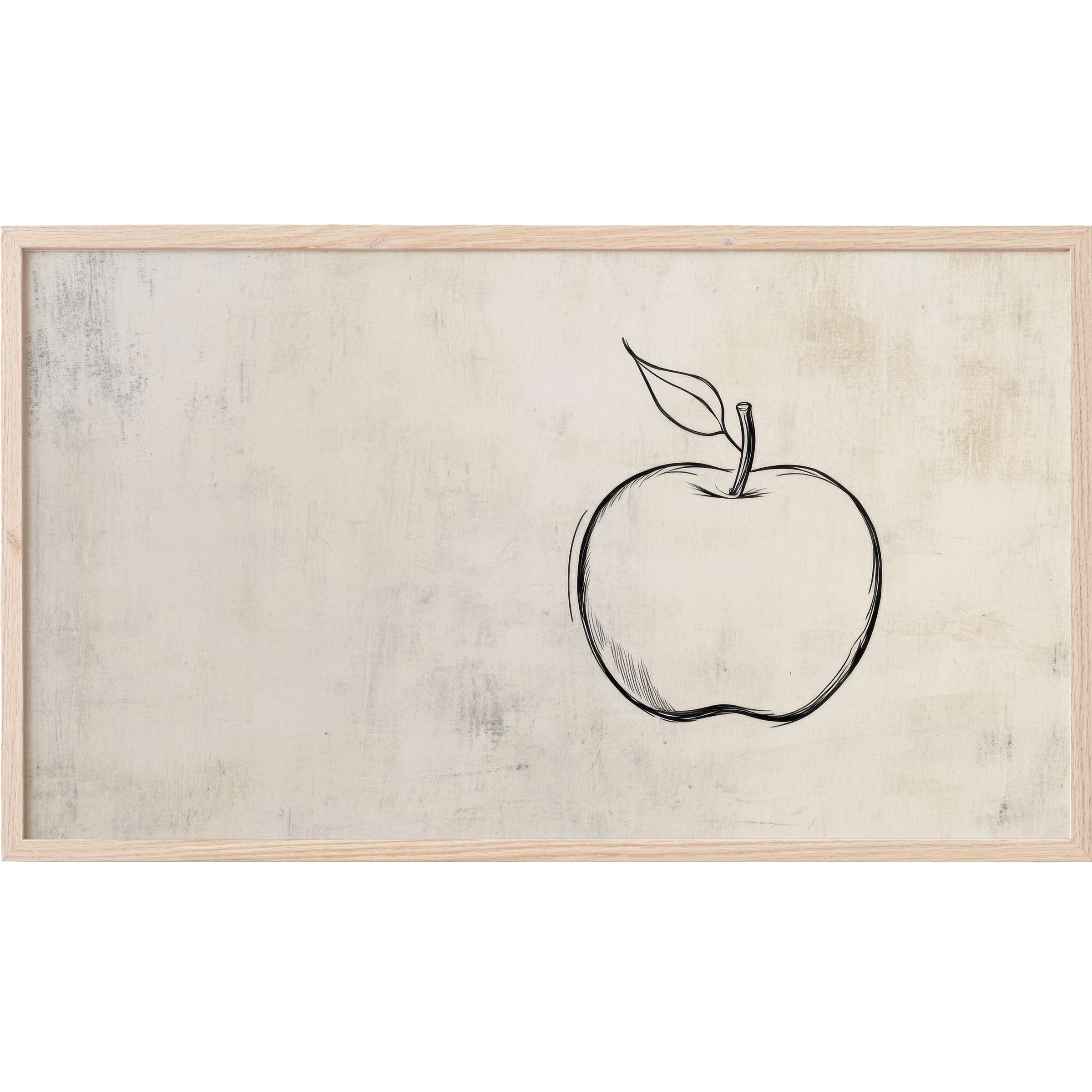Minimalist Frame TV Art featuring a delicate black line apple sketch on a soft textured beige backdrop