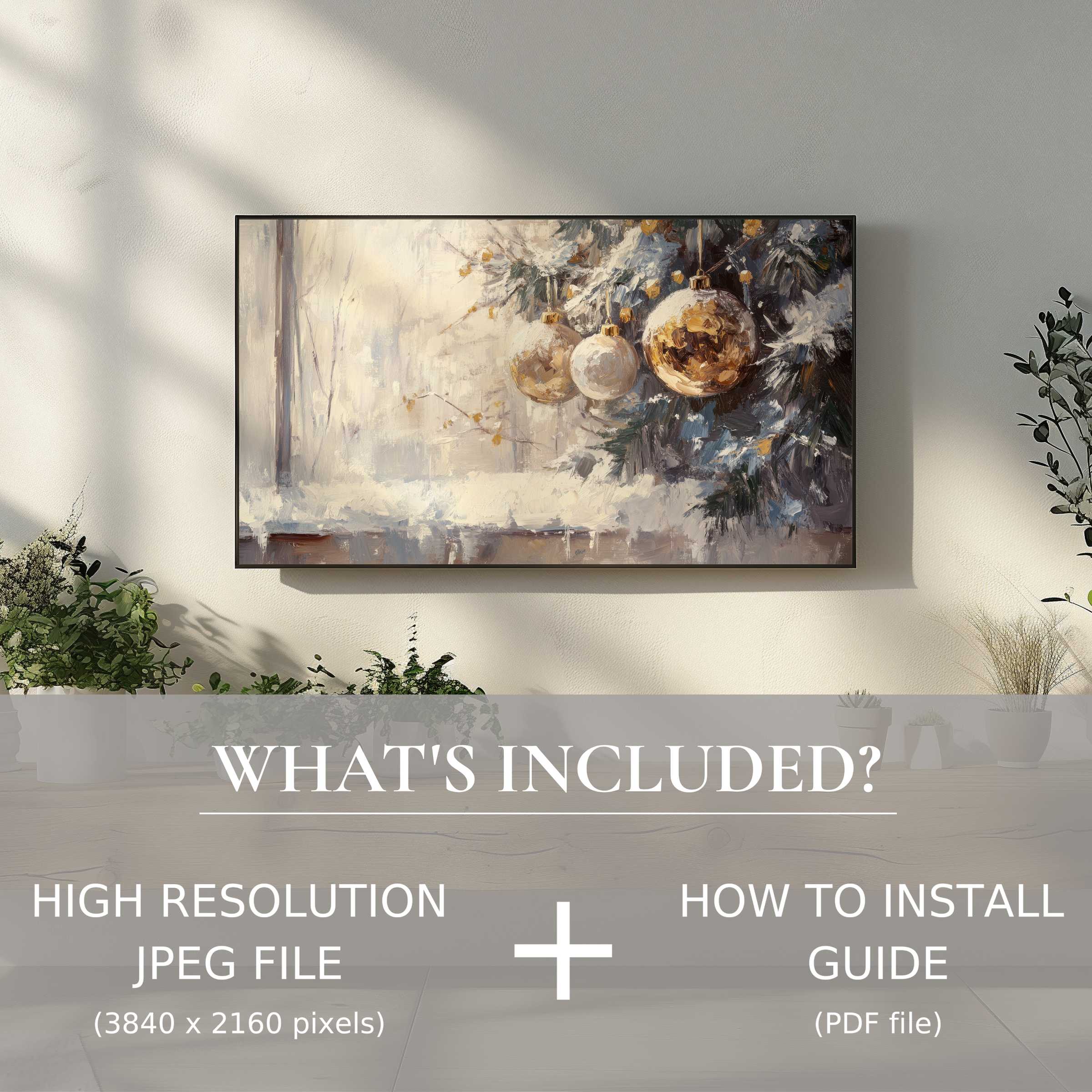 Elegant christmas digital TV art download with easy use, enhancing stylish living spaces with serene festive charm