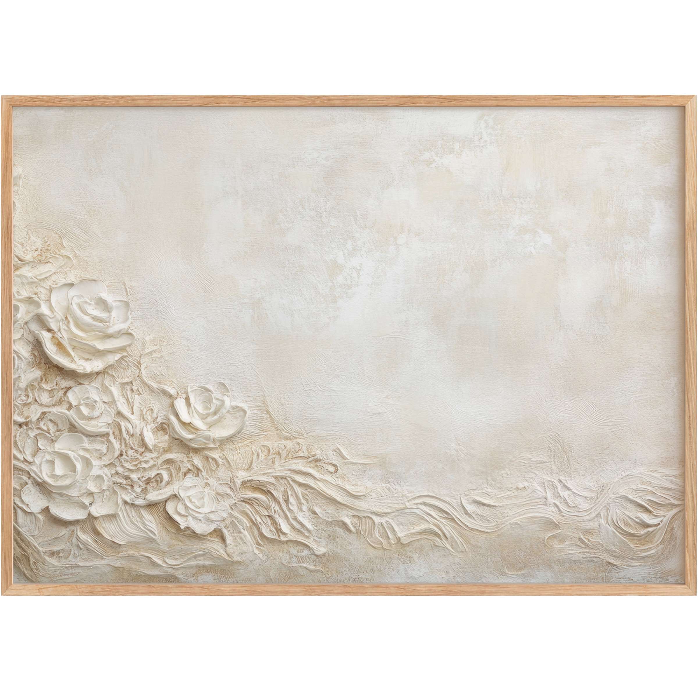 Elegant boho printable wall art featuring soft ivory florals and textured waves, creating a serene, timeless ambiance