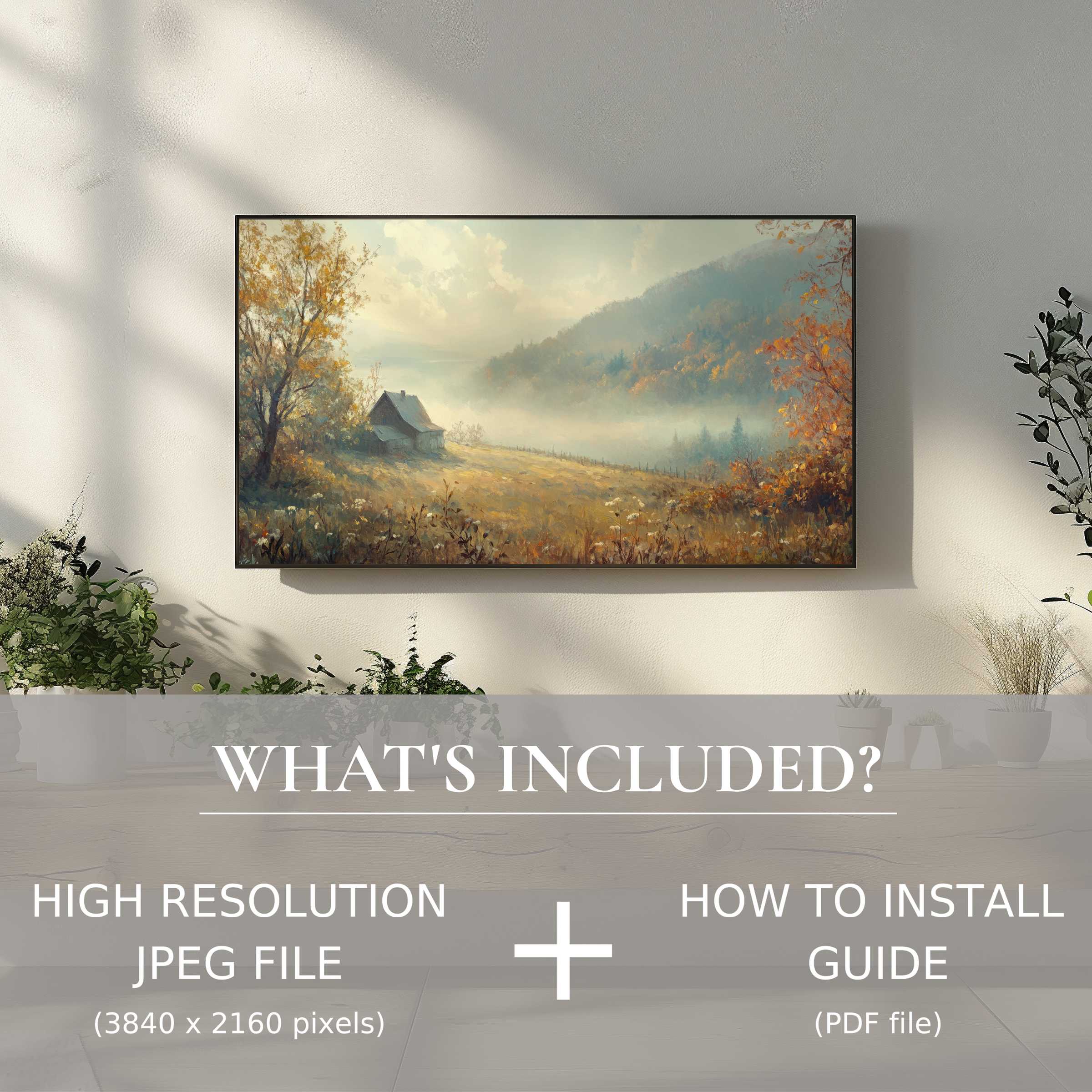 Elegant fall digital TV art download, easily installed to enrich your living space with warm seasonal charm