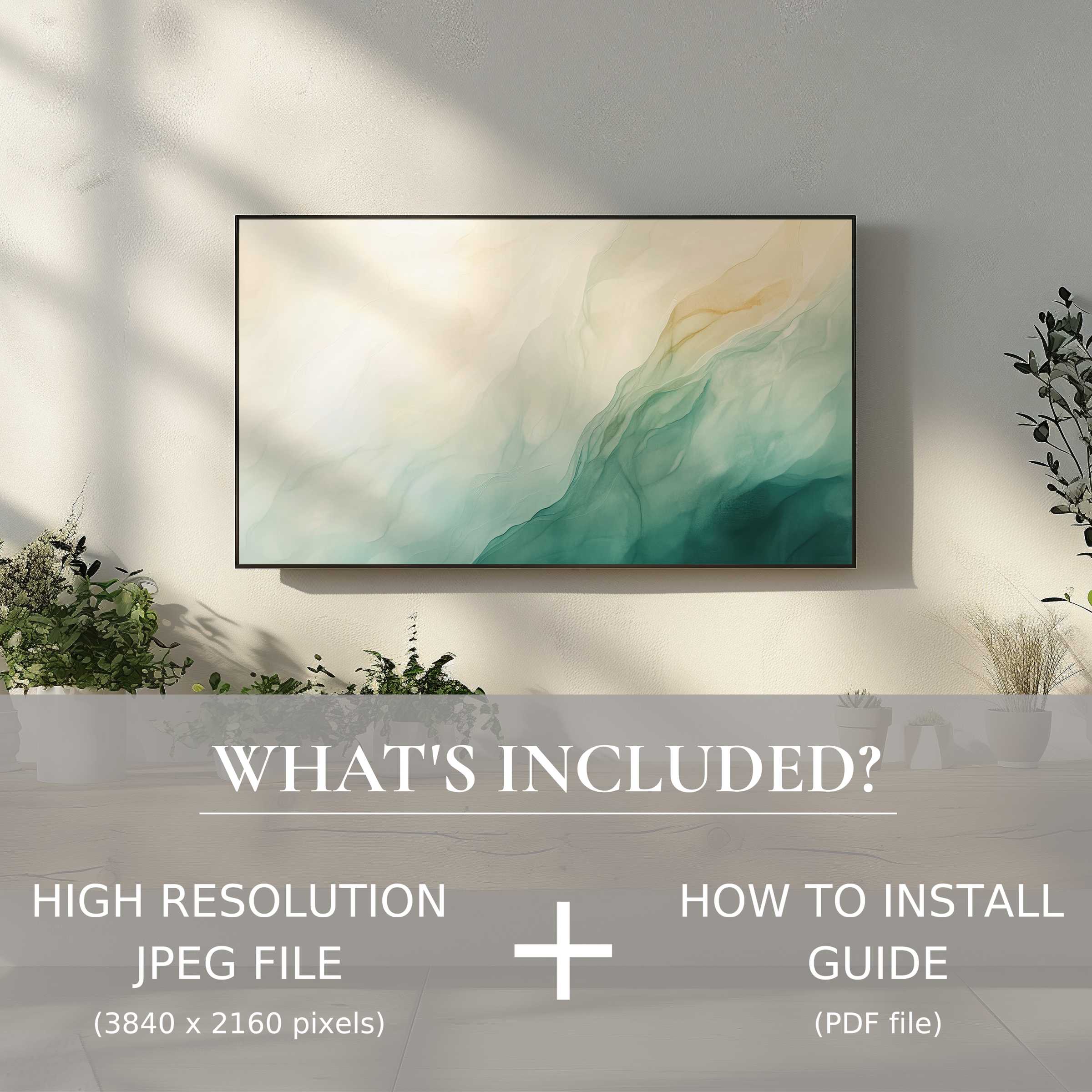 Elegant abstract digital TV art download enhancing serene living spaces with easy digital use and refined modern charm