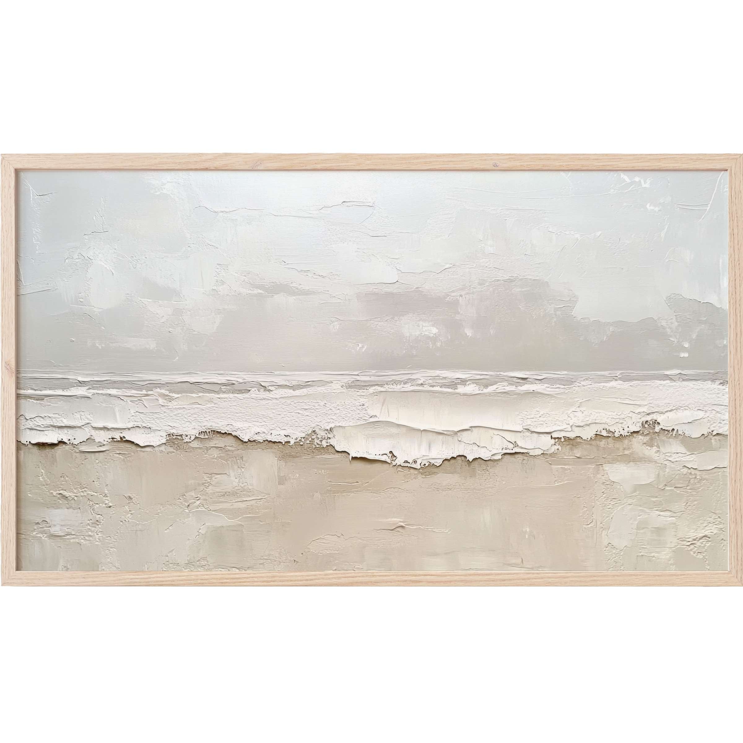 Textured abstract beachscape in soft beige and white tones, evoking calm serenity - summer Frame TV Art for refined spaces