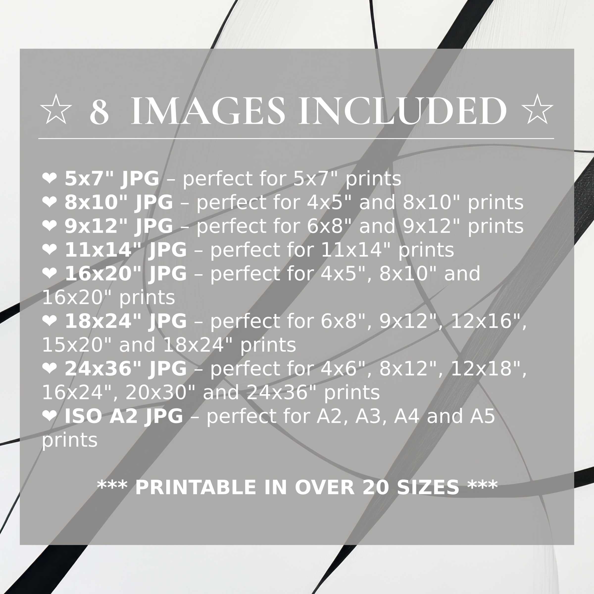 Modern digital print featuring bold black strokes on a serene white backdrop, radiating refined elegance and versatile style; includes 8 high-quality sizes with download to elevate contemporary interiors