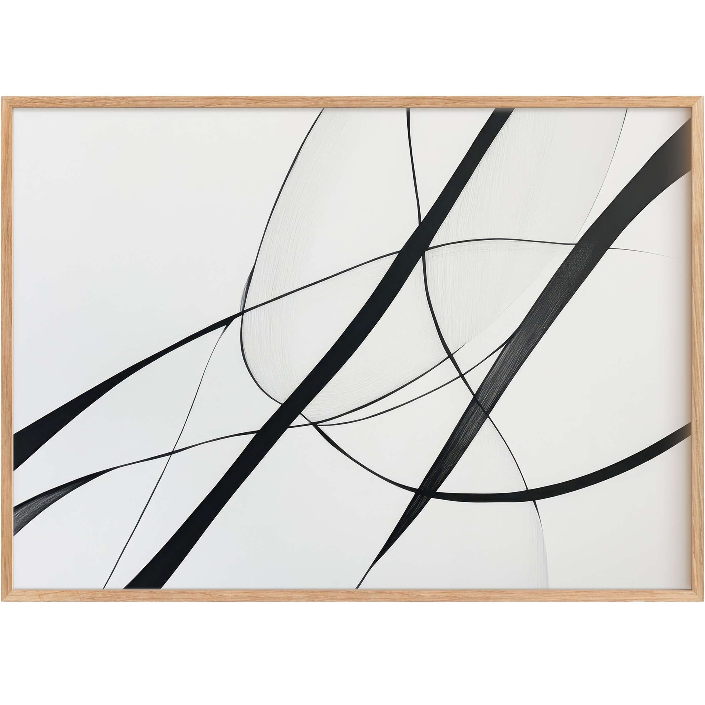 Modern printable wall art featuring elegant black sweeping lines on a crisp white canvas, creating a dynamic, sophisticated atmosphere that enhances any contemporary space