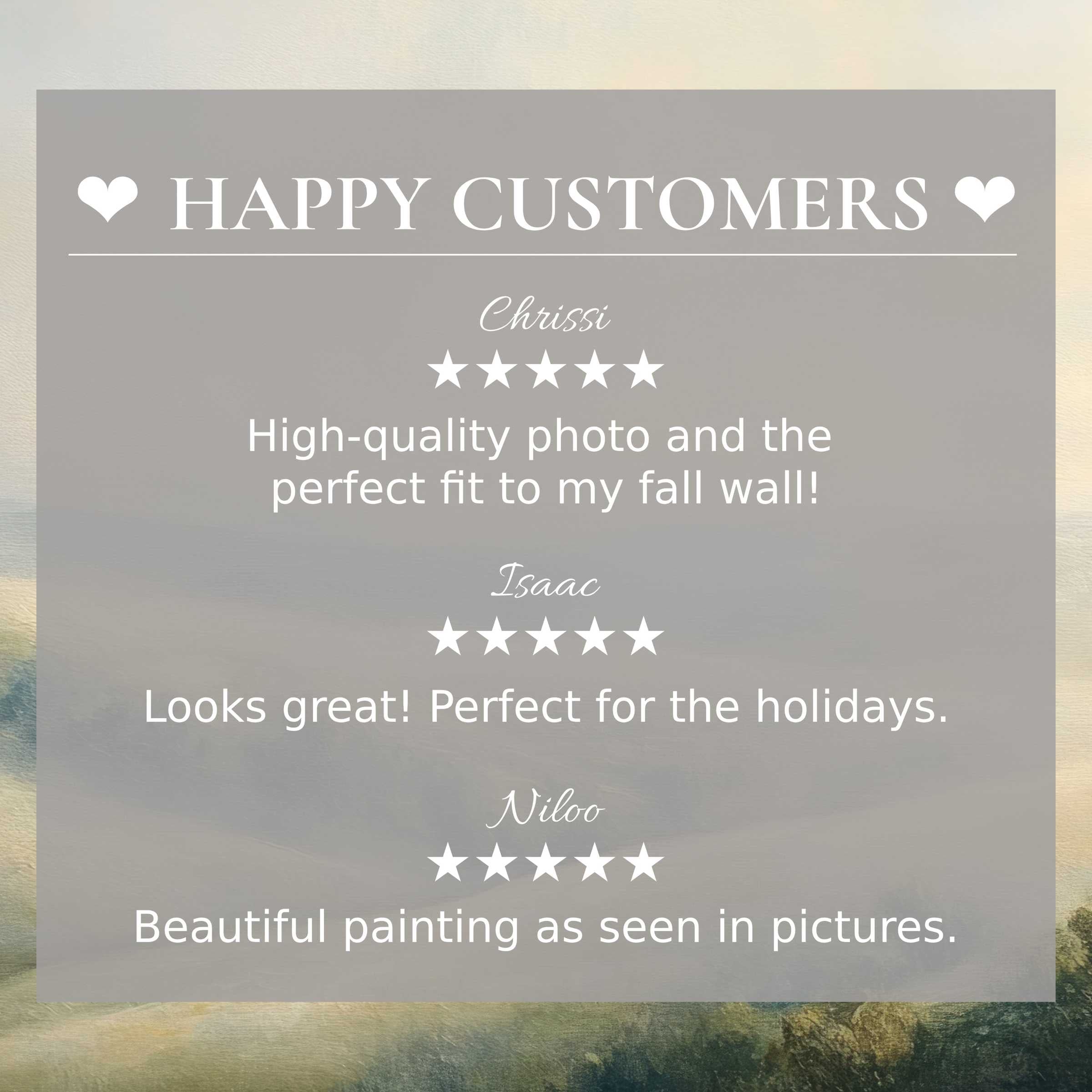 Vintage art for Frame TV with abstract sunset tones; happy customer reviews build trust and highlight elegance